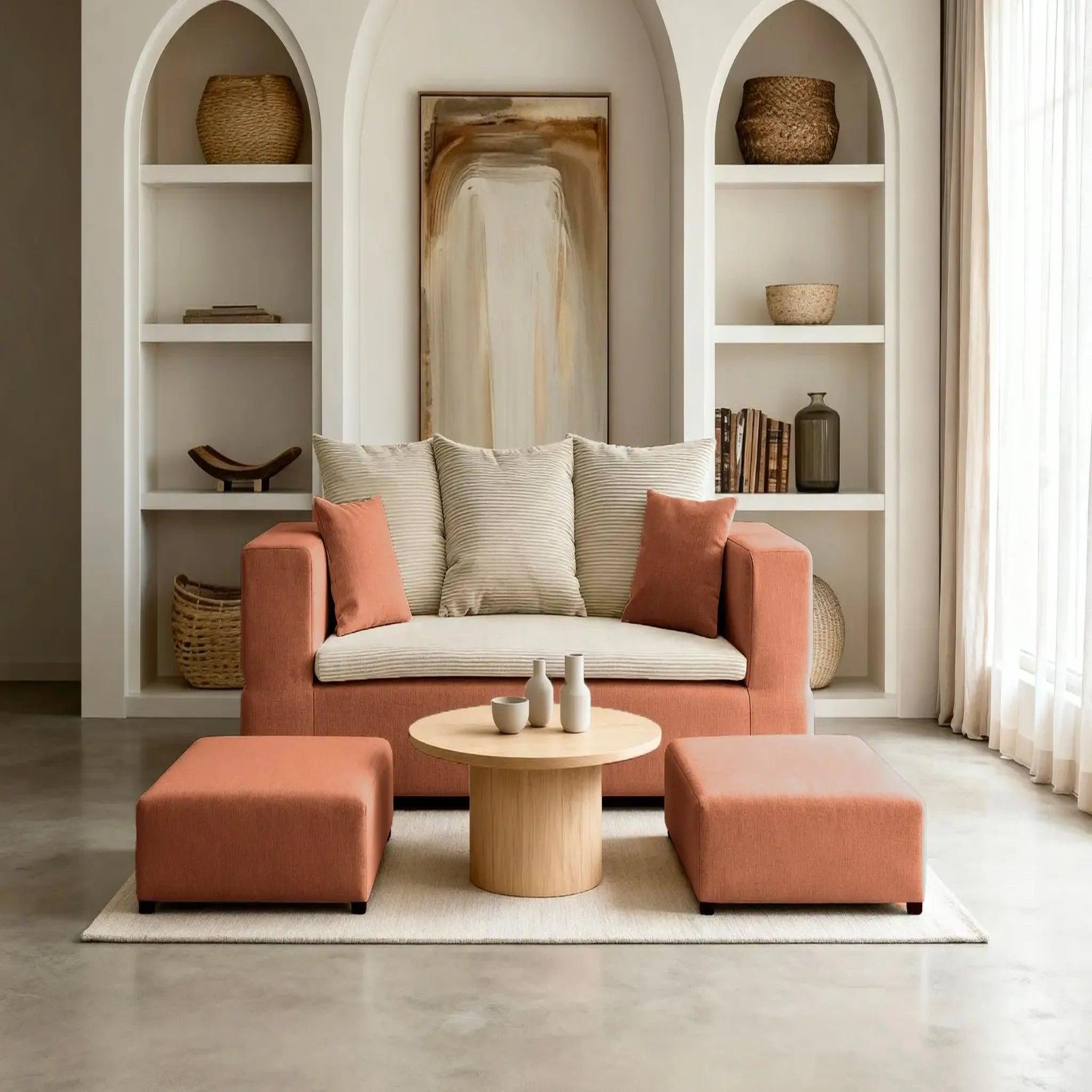 Voir la diapositive 2 : CASANOVA PARIS Ambre - canapé droit convertible bi matière avec deux poufs