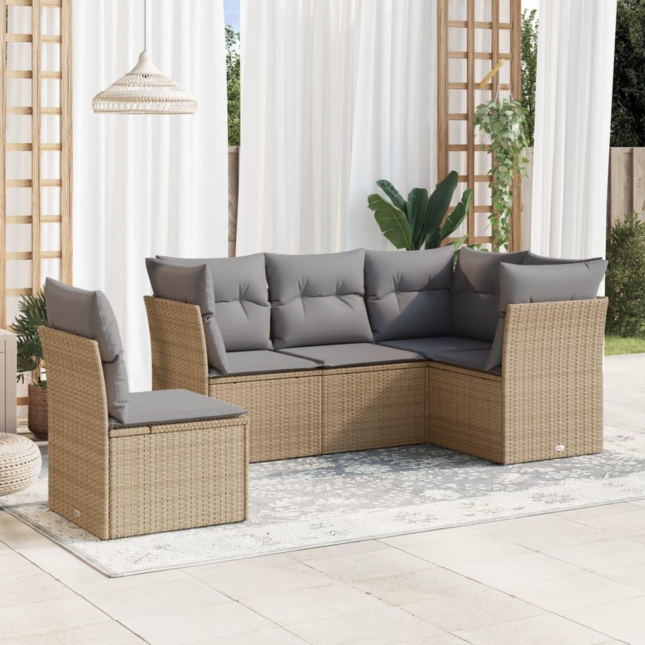 VIDAXL Salon de jardin avec coussins 5 pcs beige resine tressee