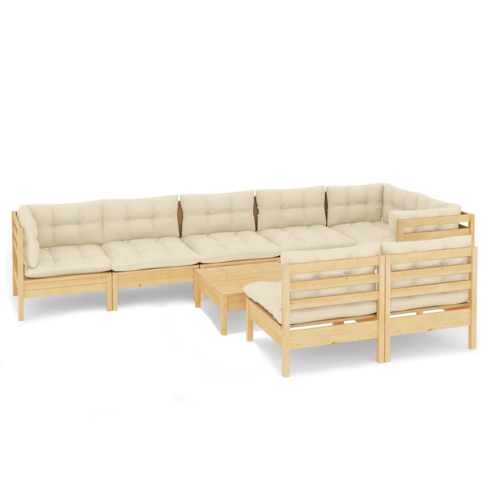 Voir la diapositive 2 : VIDAXL Salon de jardin 9 pcs avec coussins creme bois de pin massif