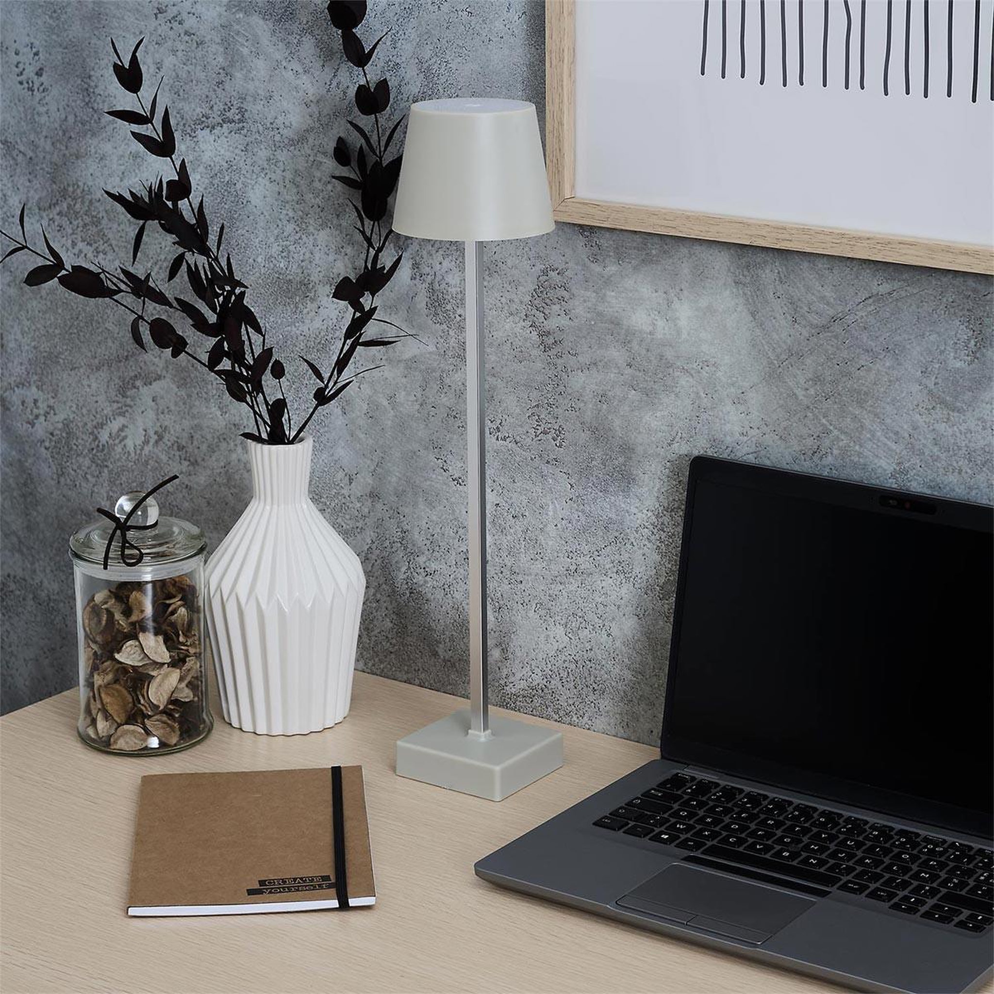 Voir la diapositive 3 : The Home Deco Factory Lampe à poser tactile  rechargeable  45cm taupe