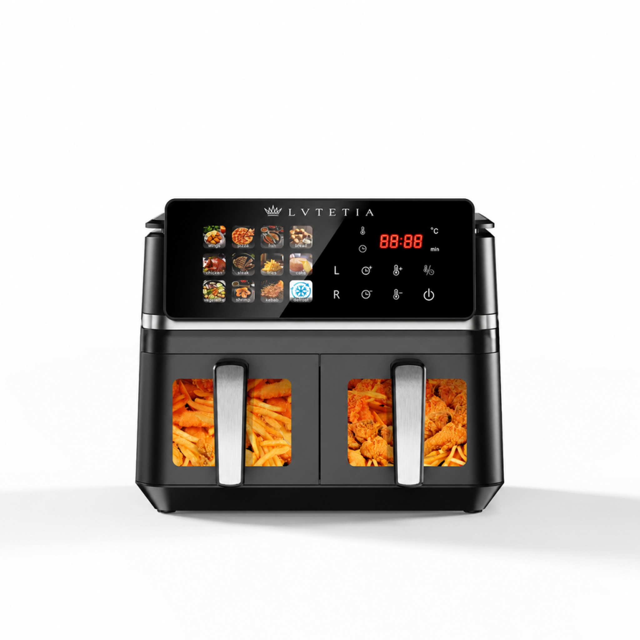 LVTETIA Air Fryer BW-IP8018D, friteuse sans huile grande capacité 9L, 2000W, double panier avec fenêtre