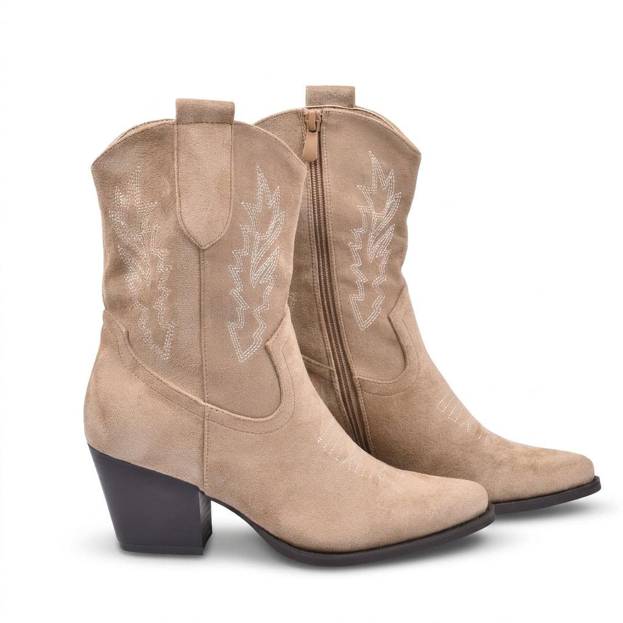 Voir la diapositive 3 : OZABI OZABI Bottines Santiag Femme Suédine Talon Bloc 6 cm Bout Pointu Mi-Mollet