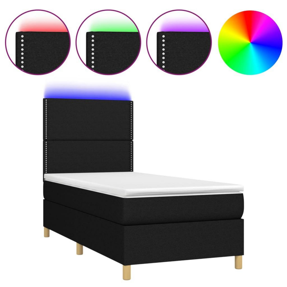 VIDAXL Sommier a lattes de lit avec matelas et LED Noir 80x200cm Tissu