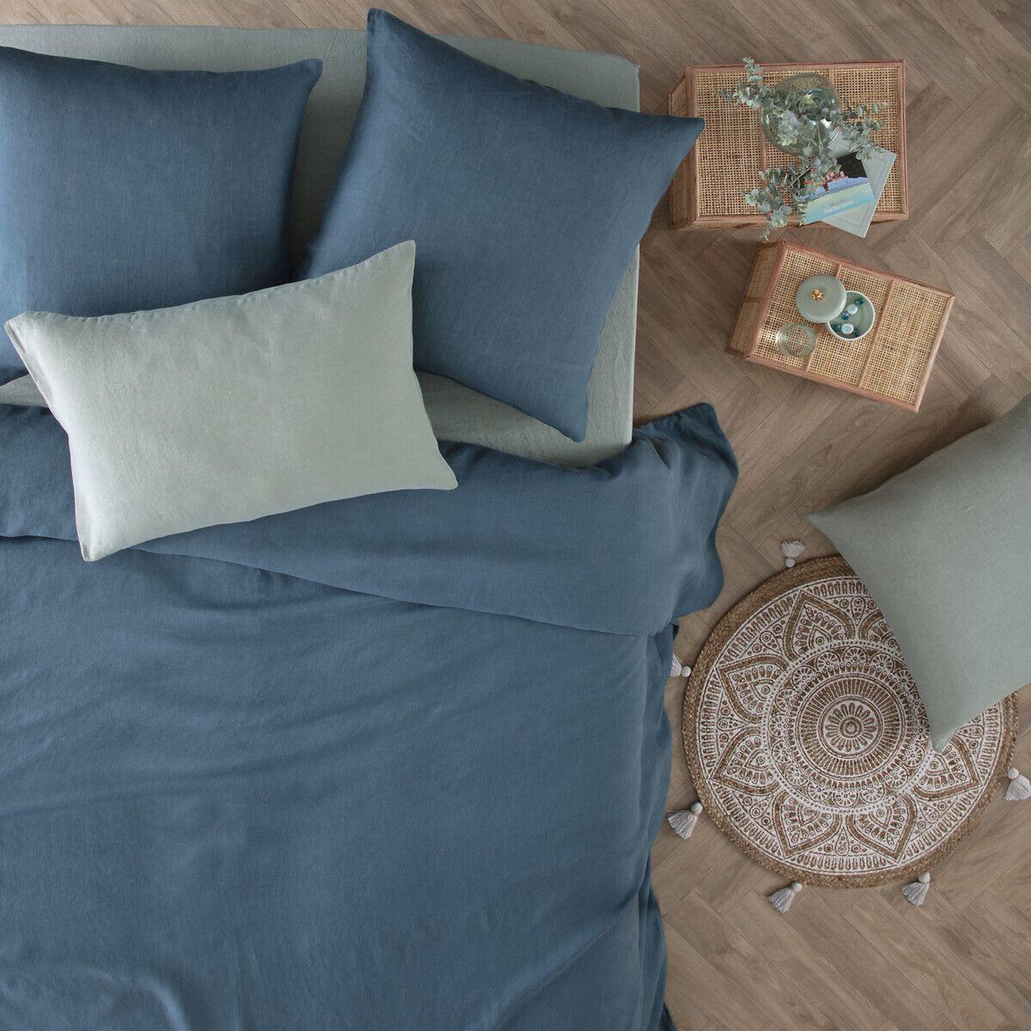 Voir la diapositive 5 : ATMOSPHERA Drap housse en lin  adorable  160x200cm vert céladon