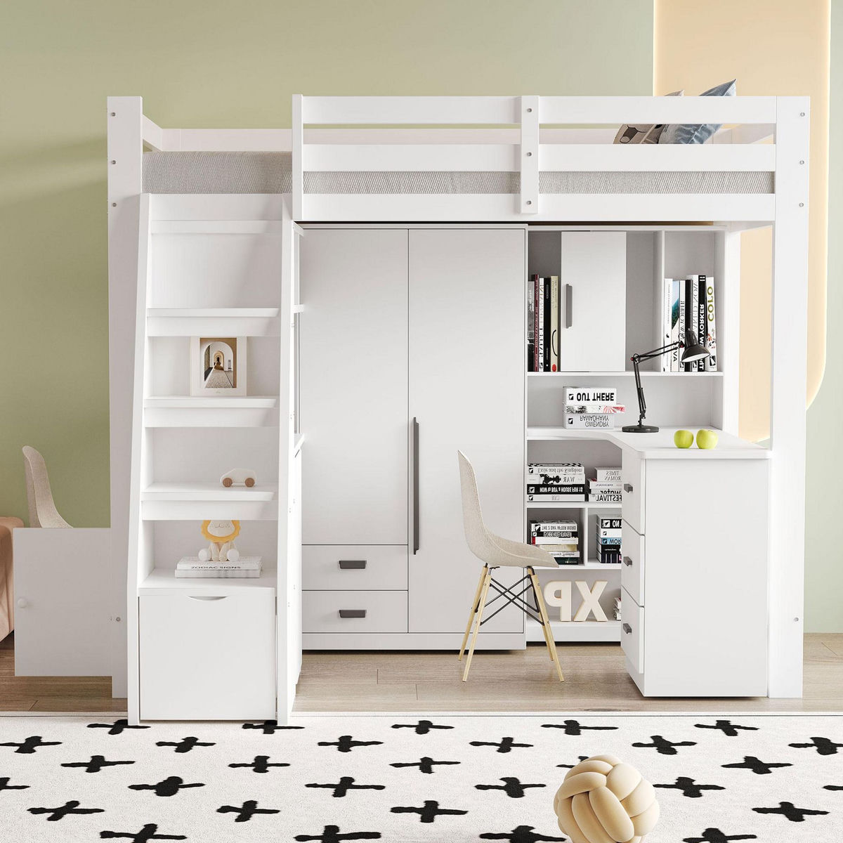 MERAX Lit combiné enfant 90x200cm bois coloris blanc