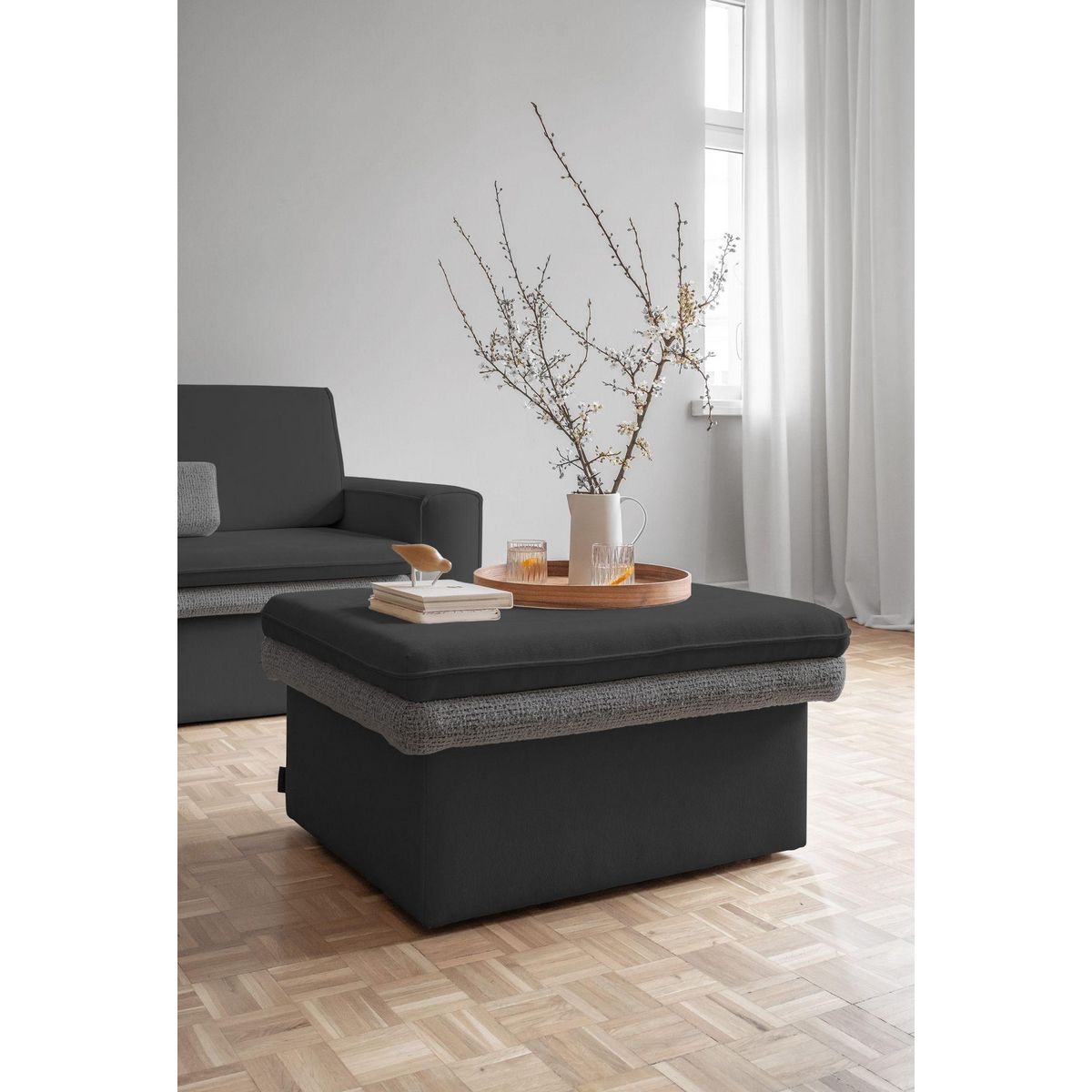 BEST MOBILIER Wilson - pouf avec rangement en tissu et tissu texturé