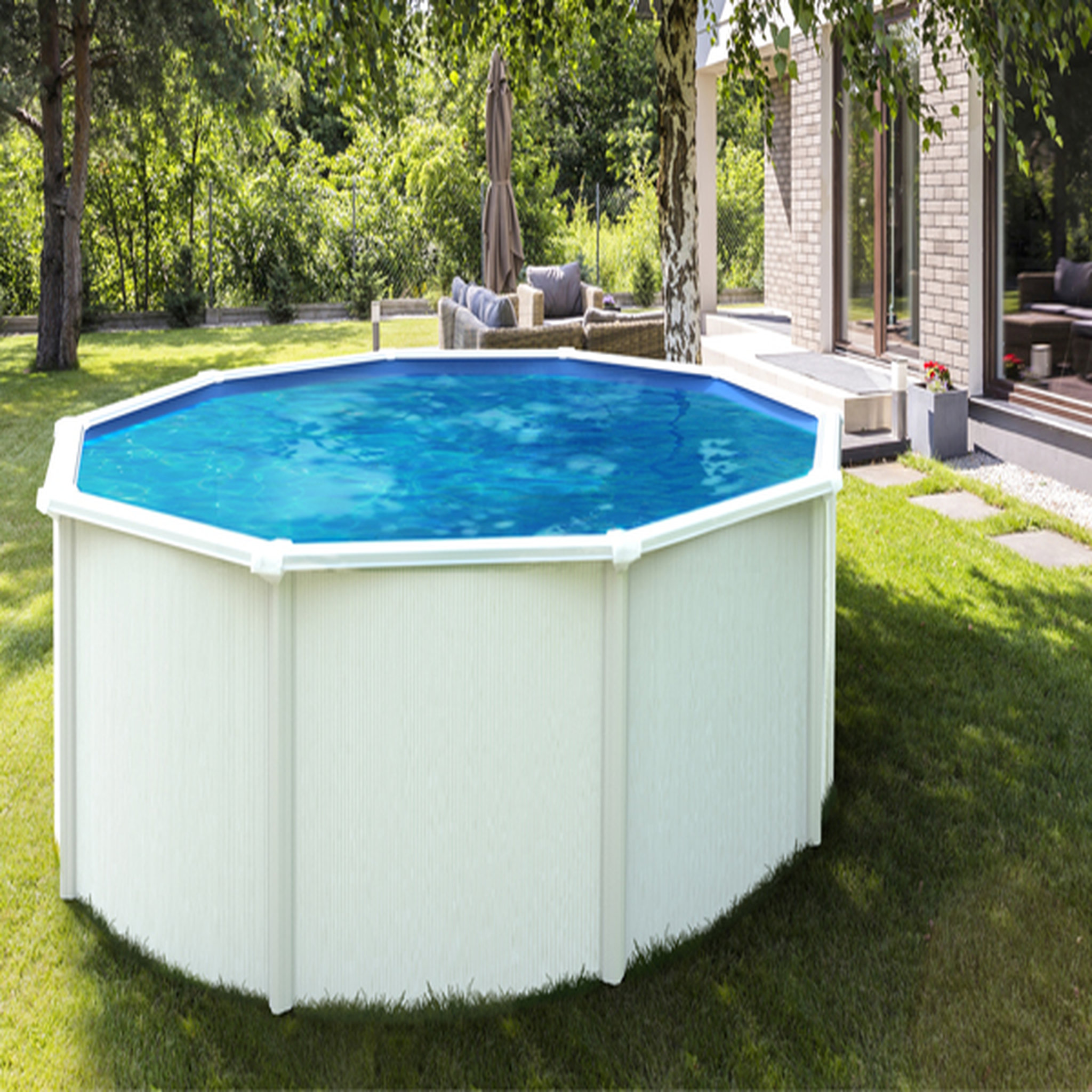 Voir la diapositive 1 : trigano Piscine hors sol acier ronde 4,85 x 1,20m SAPHIR
