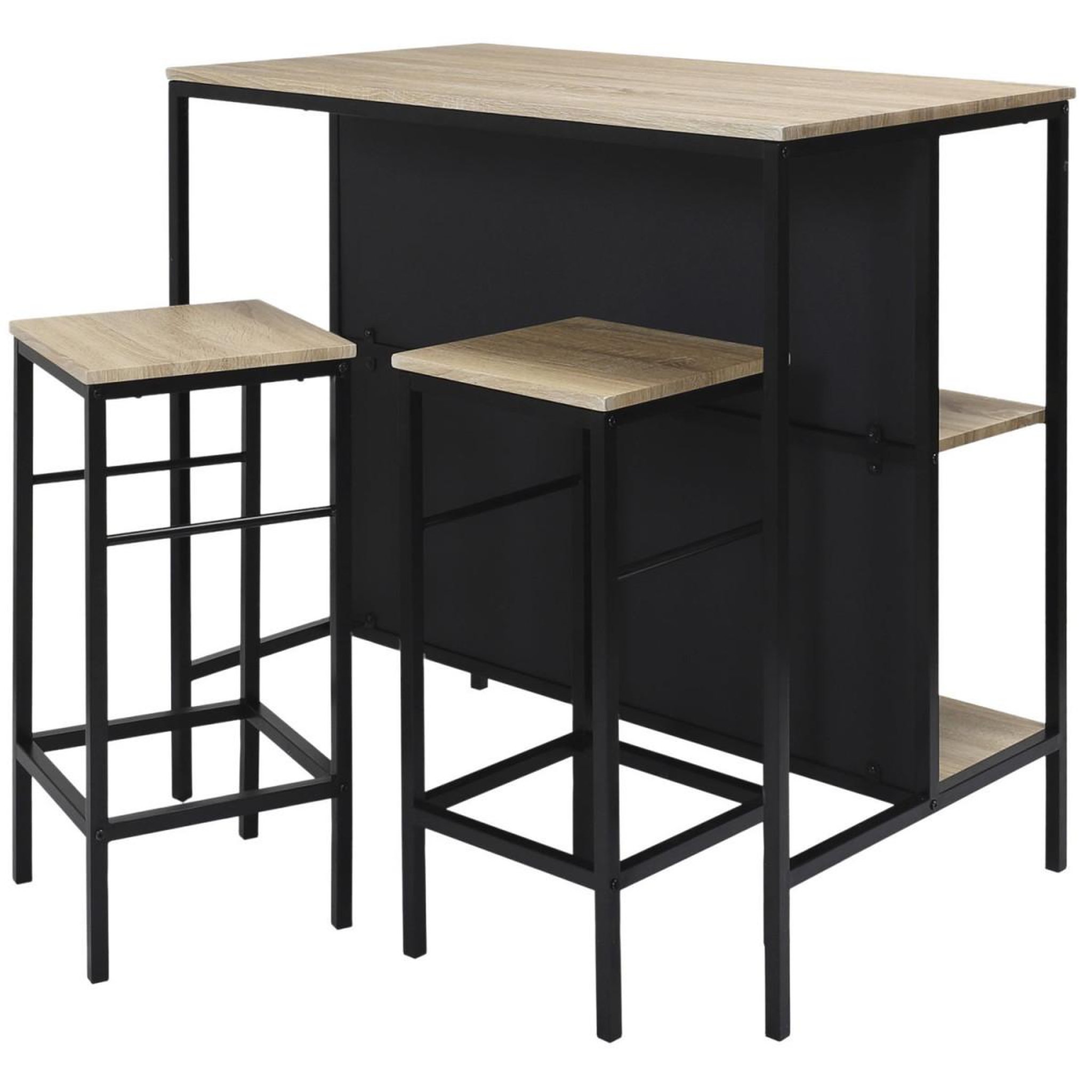 Voir la diapositive 2 : The Home Deco Factory Ilot de cuisine & 2 tabourets  loka  100cm noir