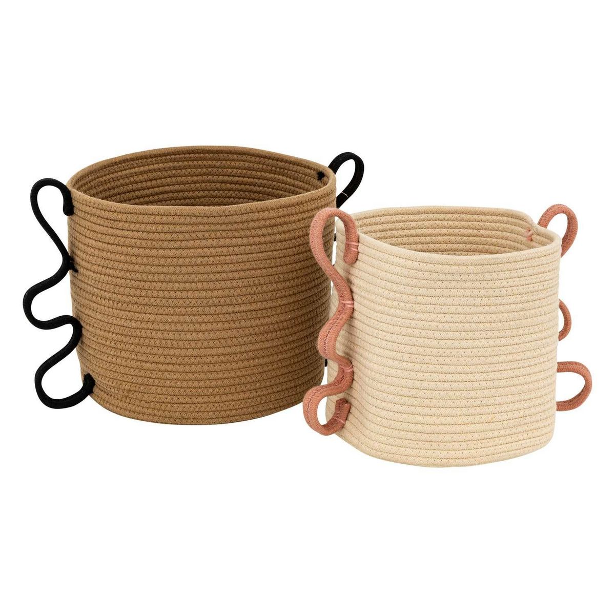 ATMOSPHERA Ensemble de 2 paniers en coton et polyester - Beige et marron