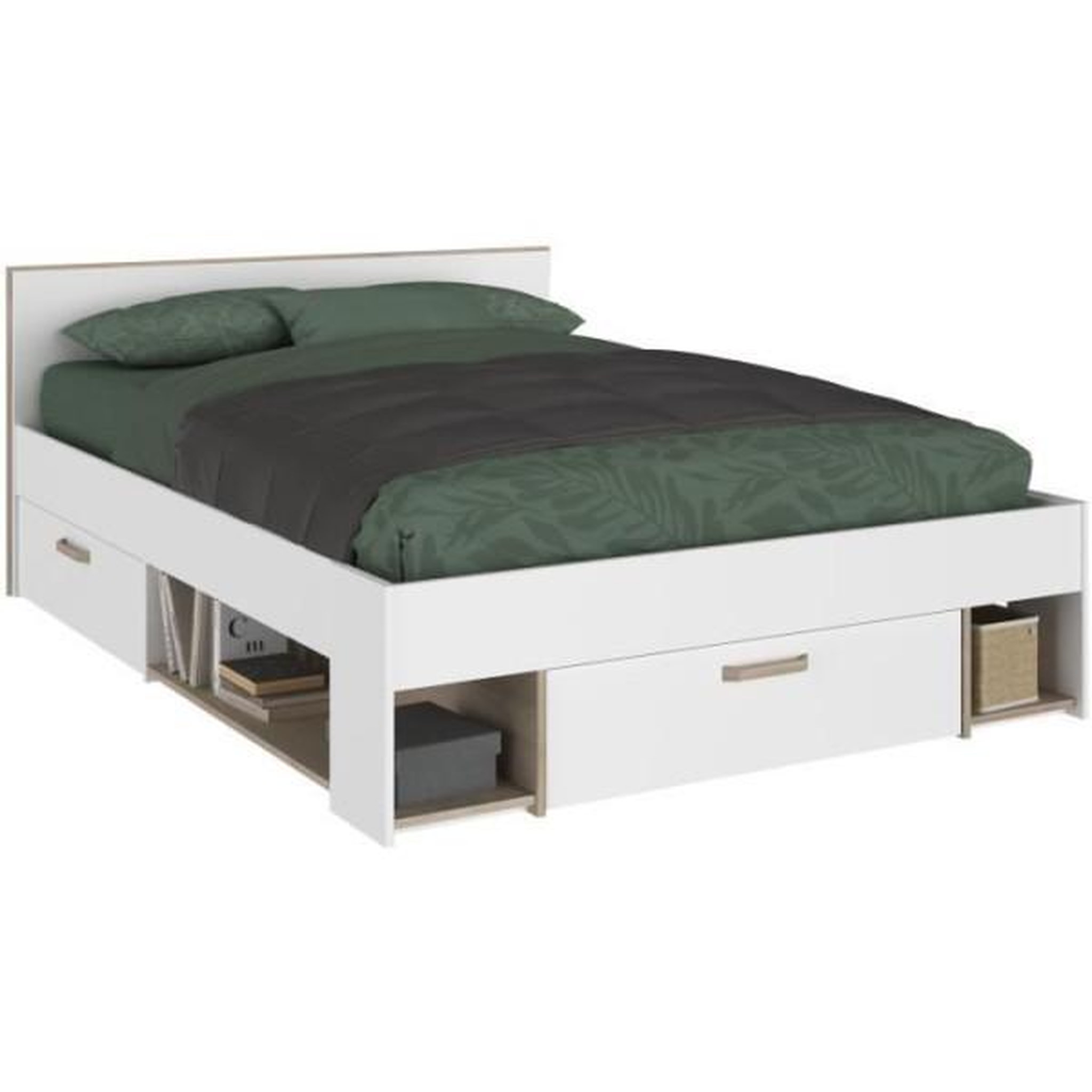 Voir la diapositive 3 : PARISOT Chambre complete adulte DREAM : Lit 140x190/200 cm + 2 chevets + commode - Décor blanc et chene - PARISOT