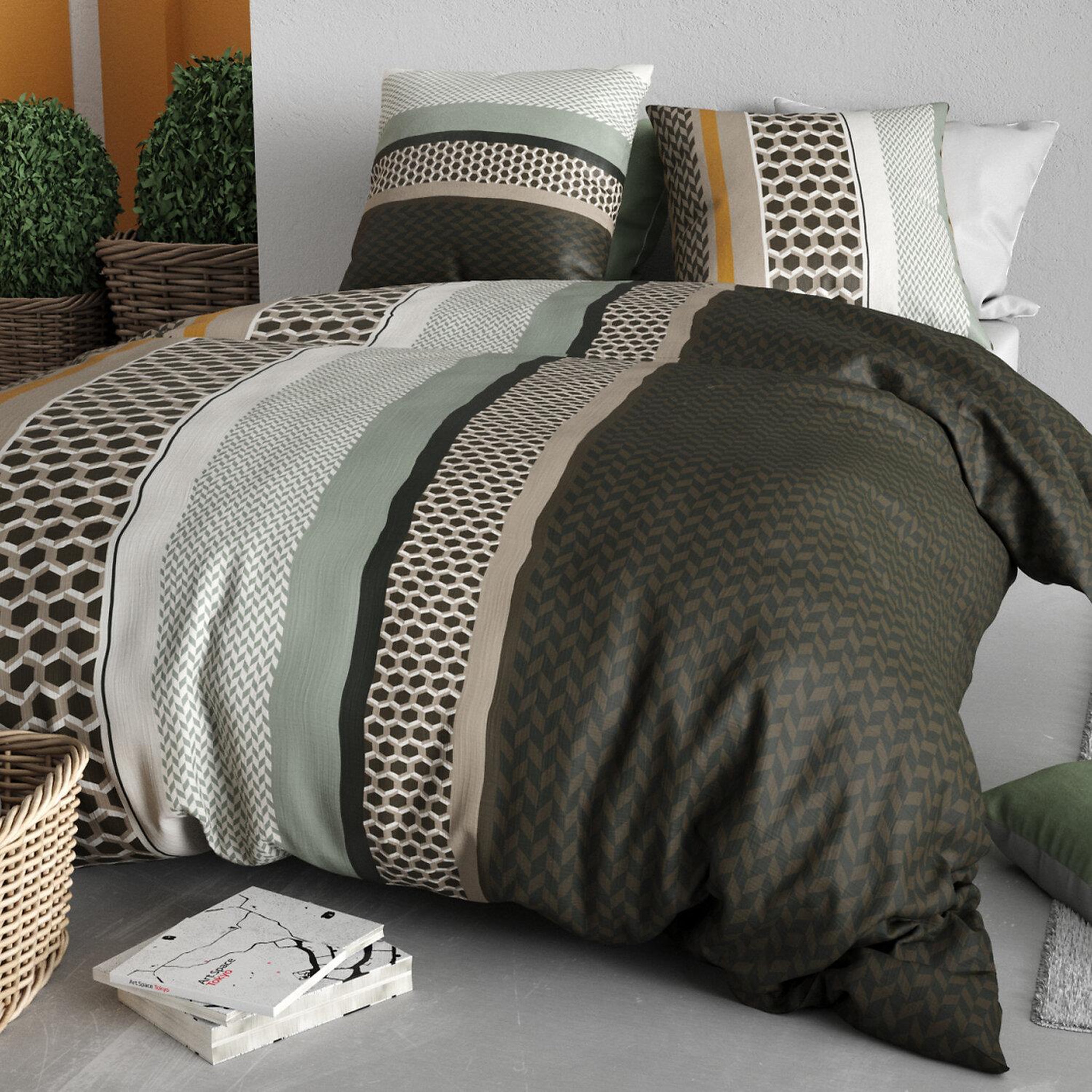 Voir la diapositive 2 : ATELIER DU COTON Parure housse de couette imprimée 100% coton 57fils urbanik