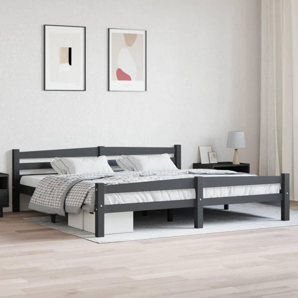 VIDAXL Cadre de lit sans matelas gris fonce pin massif 200x200 cm