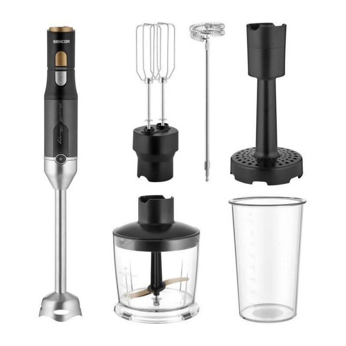 SENCO Mixeur plongeant 6 en 1 - SENCOR - SHB 6442BK - 1200 W - Technologie TITANIUM QuadBlade - Noir