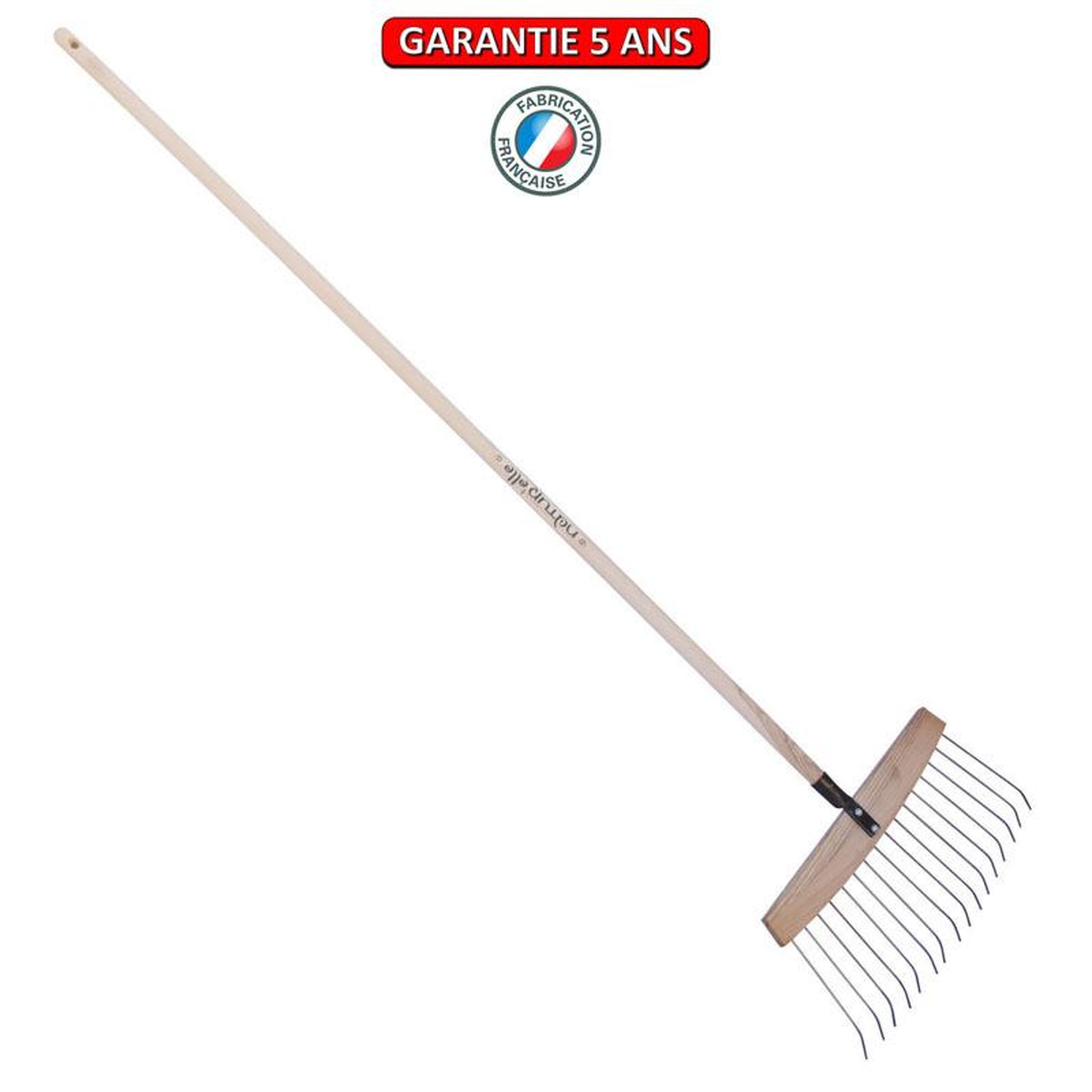 OUTILS PERRIN Balai à feuilles et gazon bois/acier 16 dents, manche 165cm - Gris algue