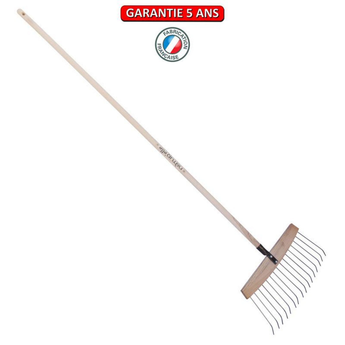 OUTILS PERRIN Balai à feuilles et gazon bois/acier 16 dents, manche 165cm - Gris algue