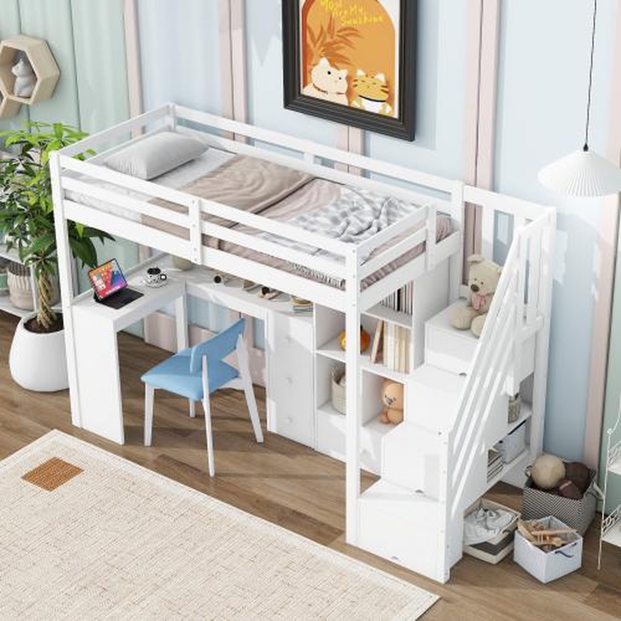 Voir la diapositive 5 : MERAX Lit combiné enfant 90x200 cm coloris blanc pin