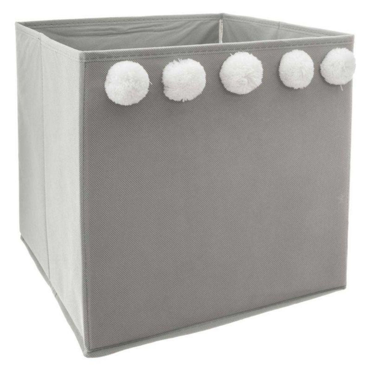  Boîte de Rangement Pliable  5 Pompons  29x29cm Gris