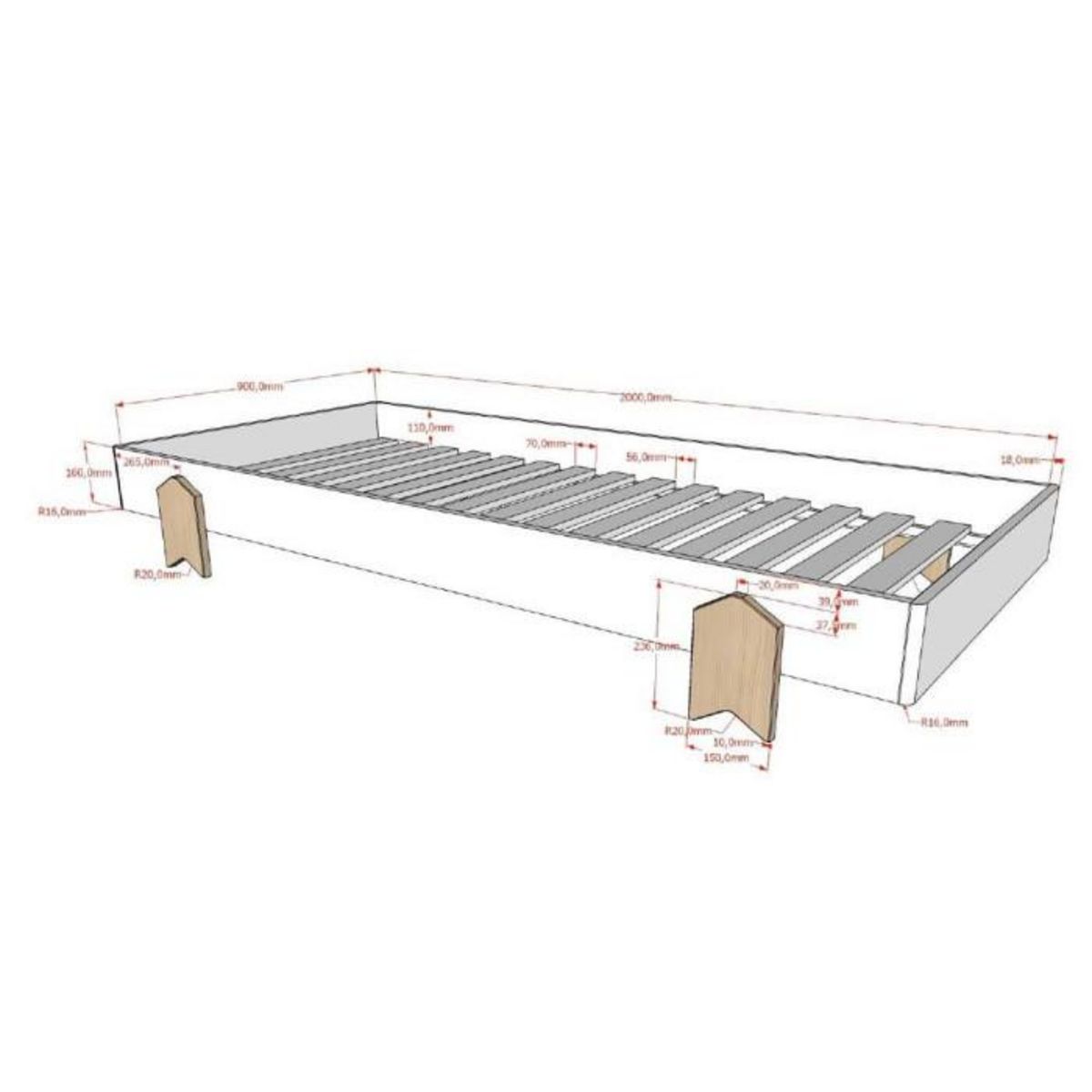 Paris Prix Lit Enfant en Bois  Modulo Arrow II  90x200cm Gris
