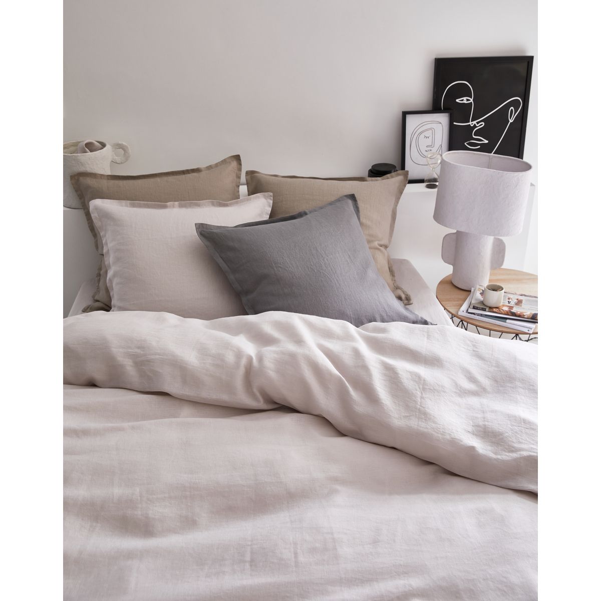 Parure housse de couette unie en lin lavé CAPUCINE