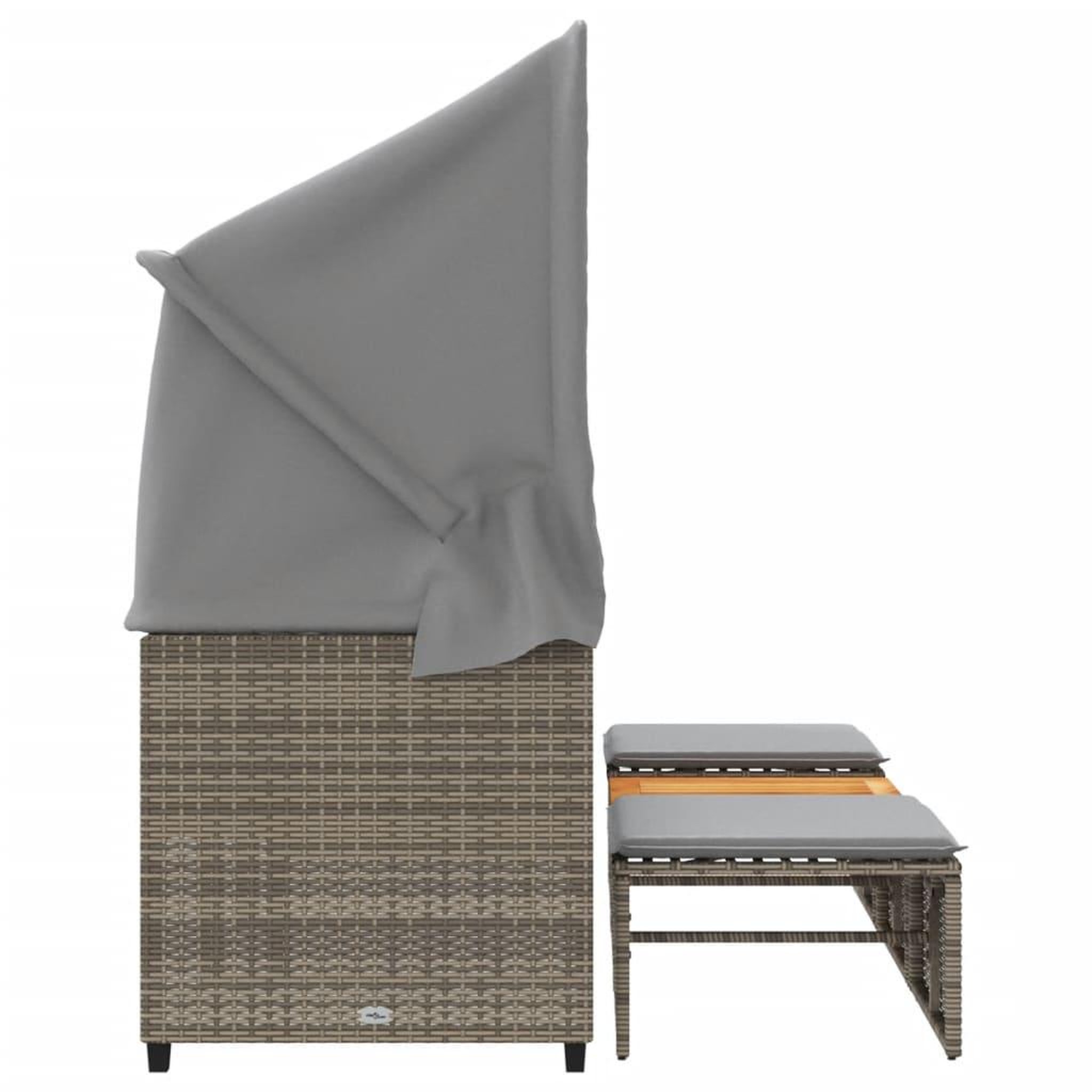 Voir la diapositive 5 : VIDAXL Canape de jardin 3 places avec auvent et tabourets gris rotin