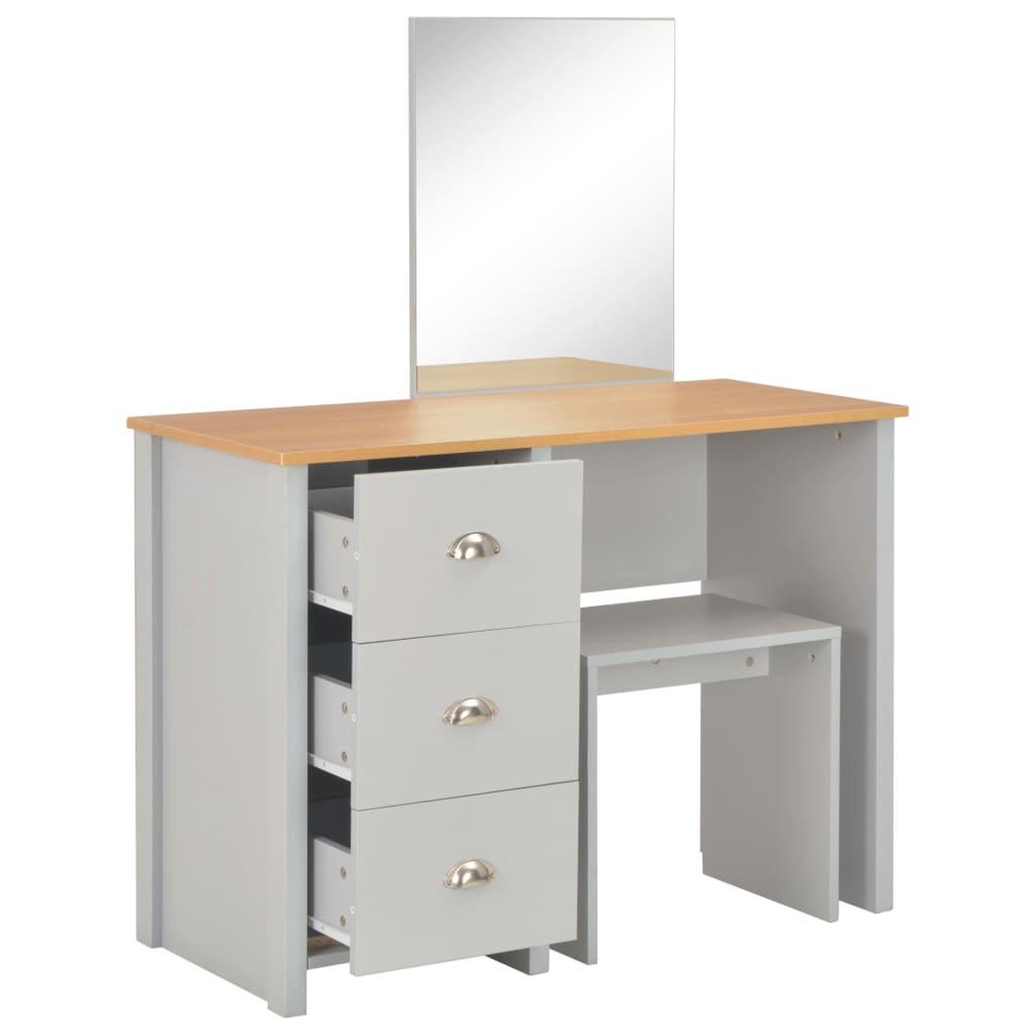 Voir la diapositive 3 : VIDAXL Coiffeuse avec miroir et tabouret gris 104x45x131 cm