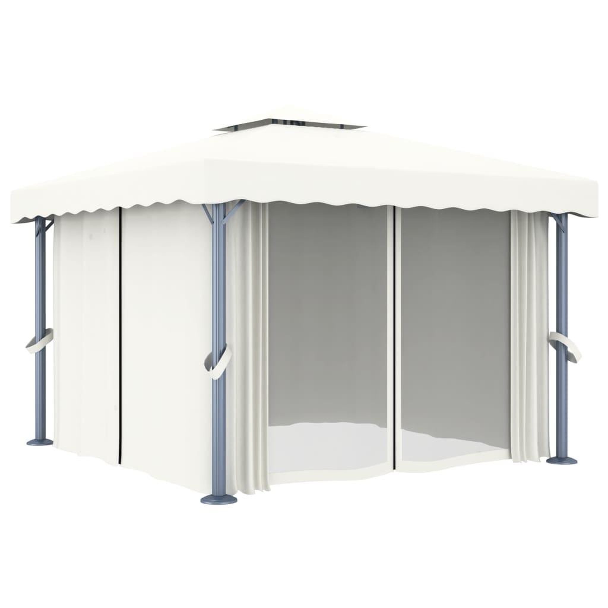 Voir la diapositive 2 : VIDAXL Tonnelle avec rideau 3x3 m Blanc creme Aluminium