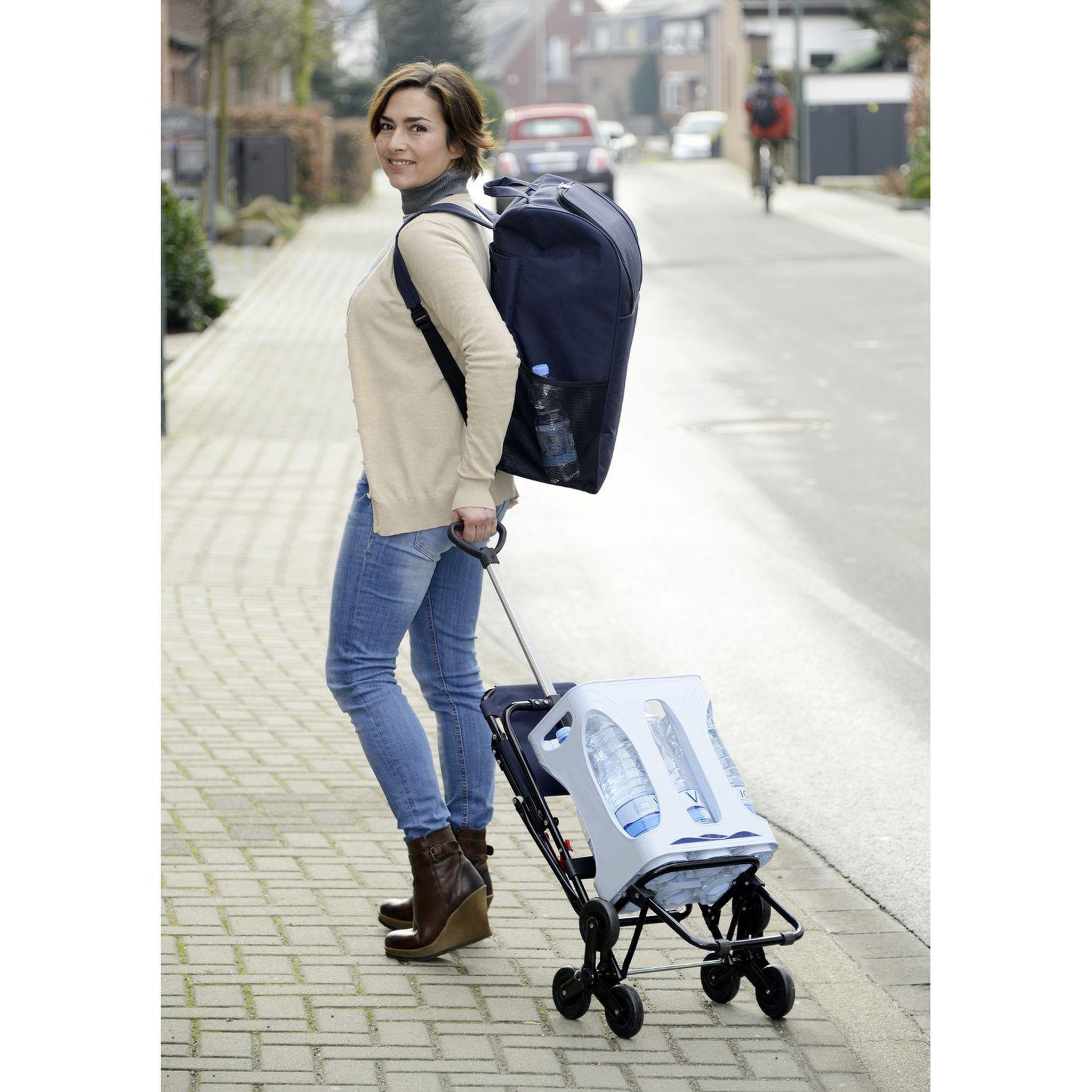 Voir la diapositive 3 : Wenko Chariot de courses avec siège - sac isotherme 35 l - bleu foncé