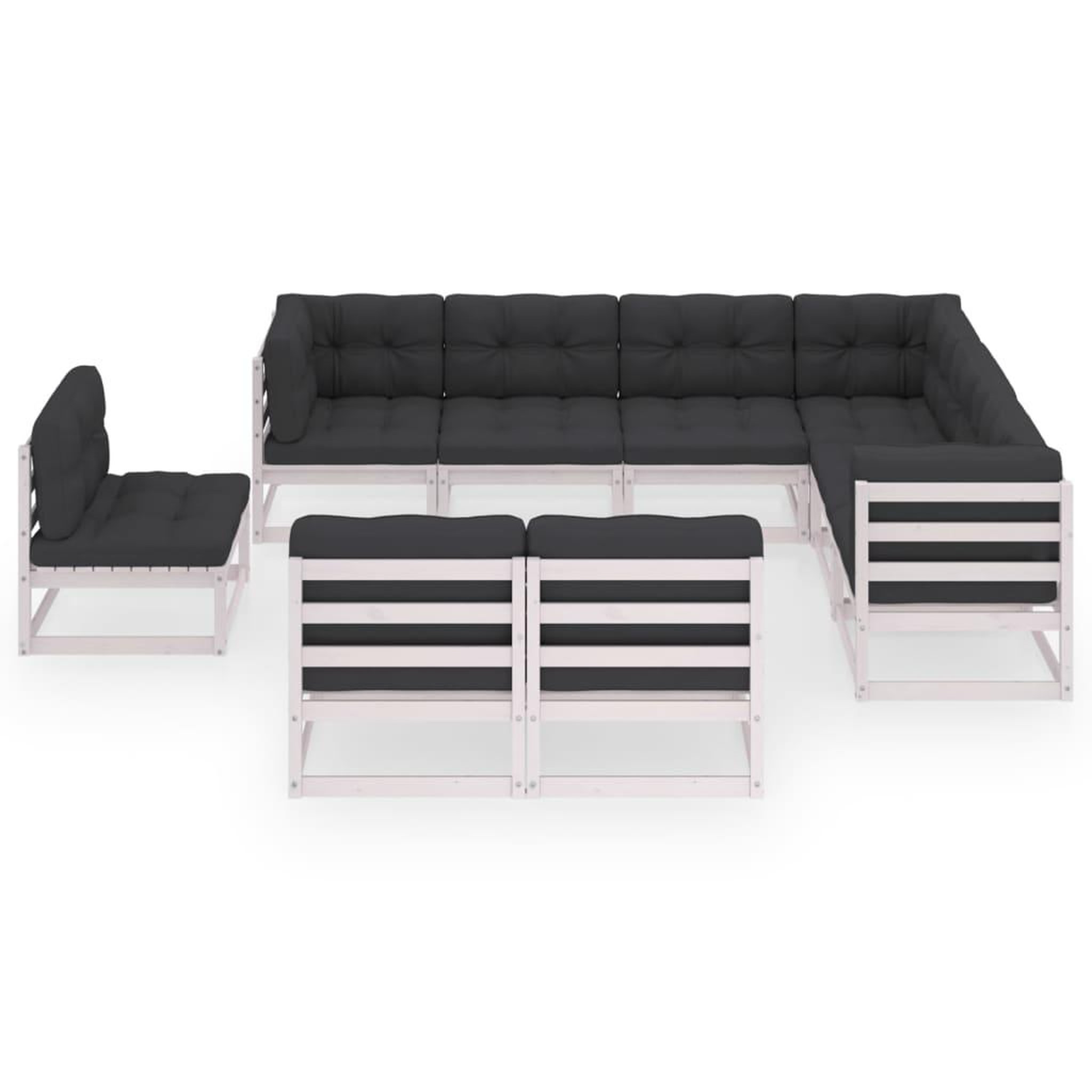 Voir la diapositive 2 : VIDAXL Salon de jardin 9 pcs avec coussins Blanc Bois de pin massif