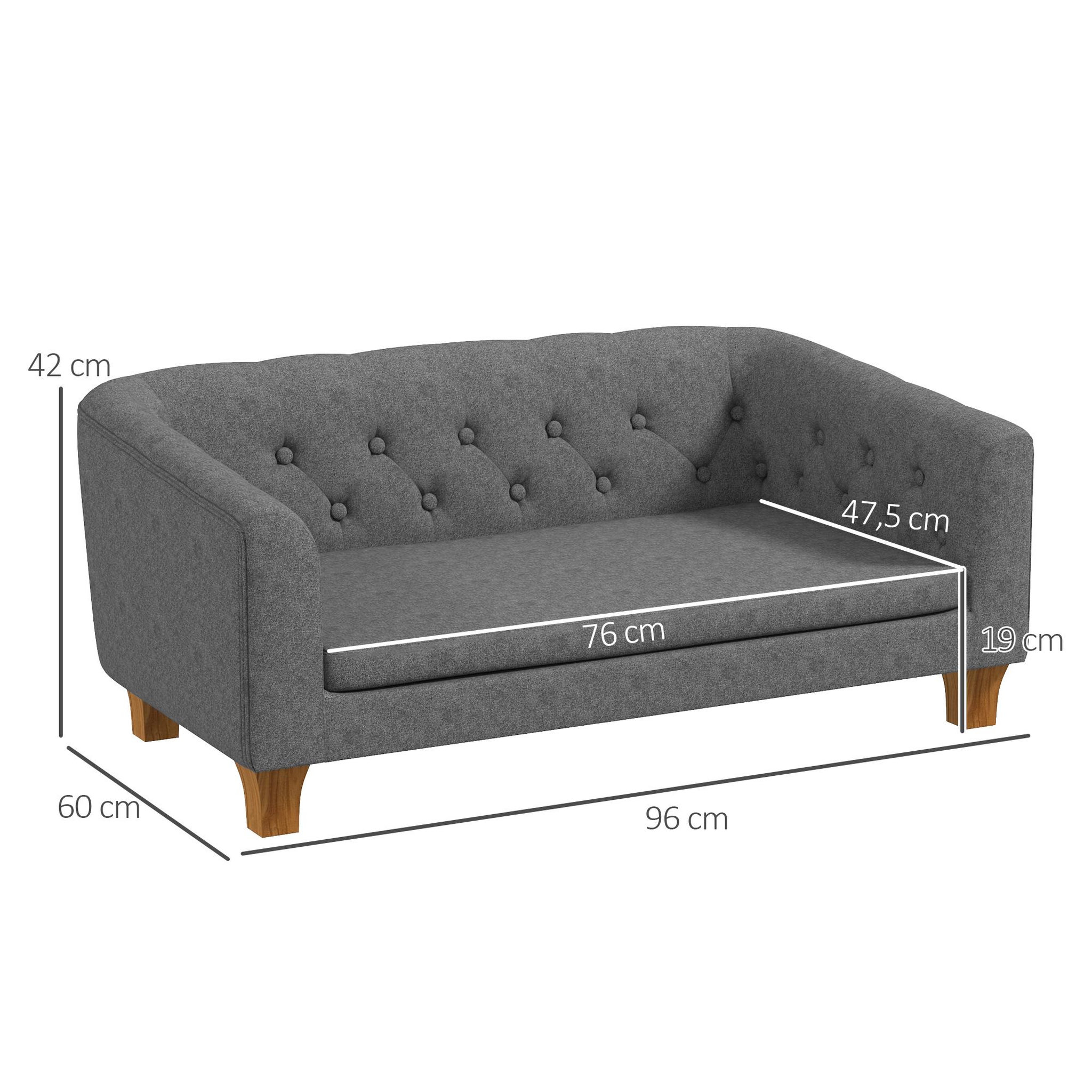 Voir la diapositive 3 : PAWHUT Canapé chien lit pour chien style Chesterfield dossier capitonné coussin moelleux pieds bois polyester gris