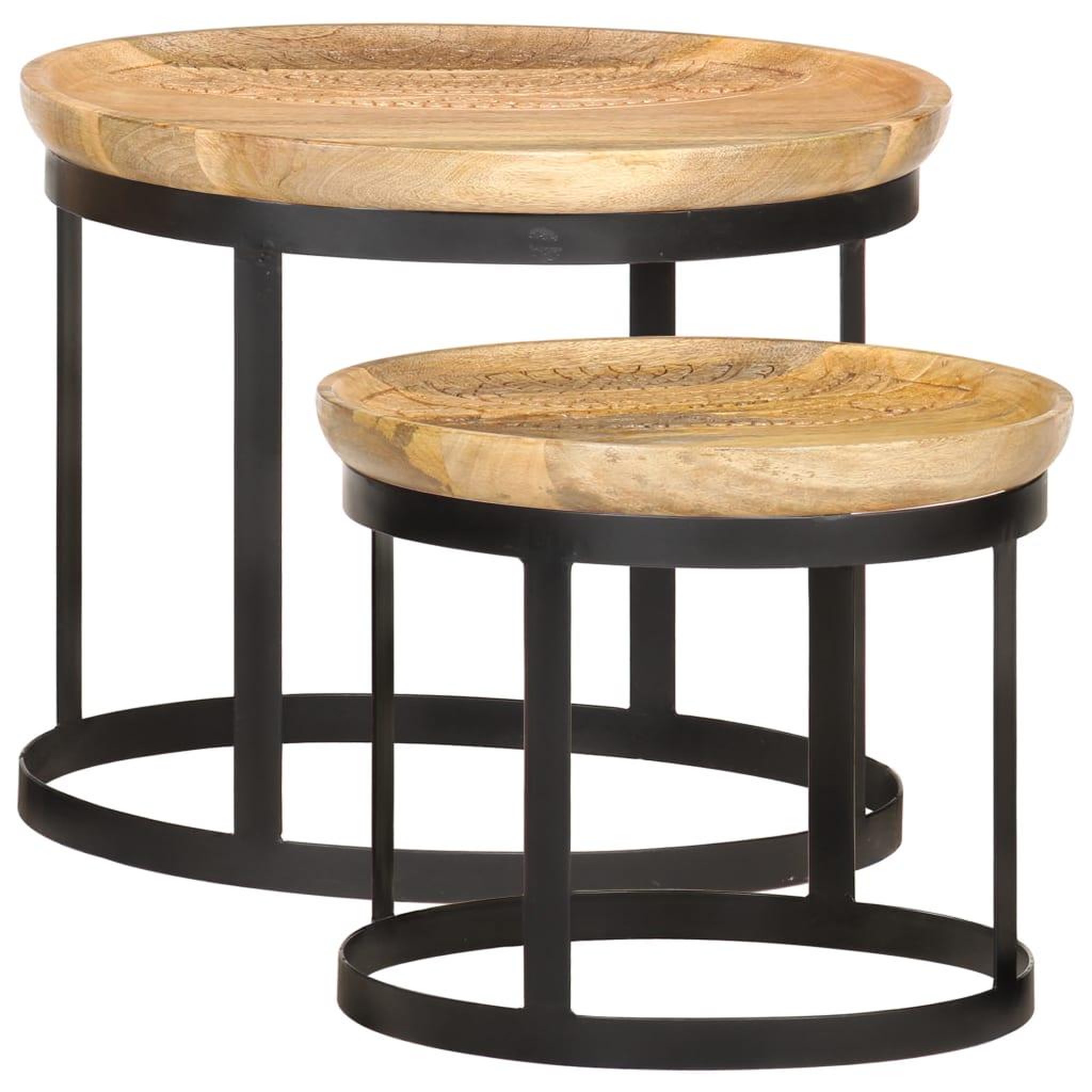VIDAXL Tables d'appoint rondes 2 pcs Bois de manguier solide et acier