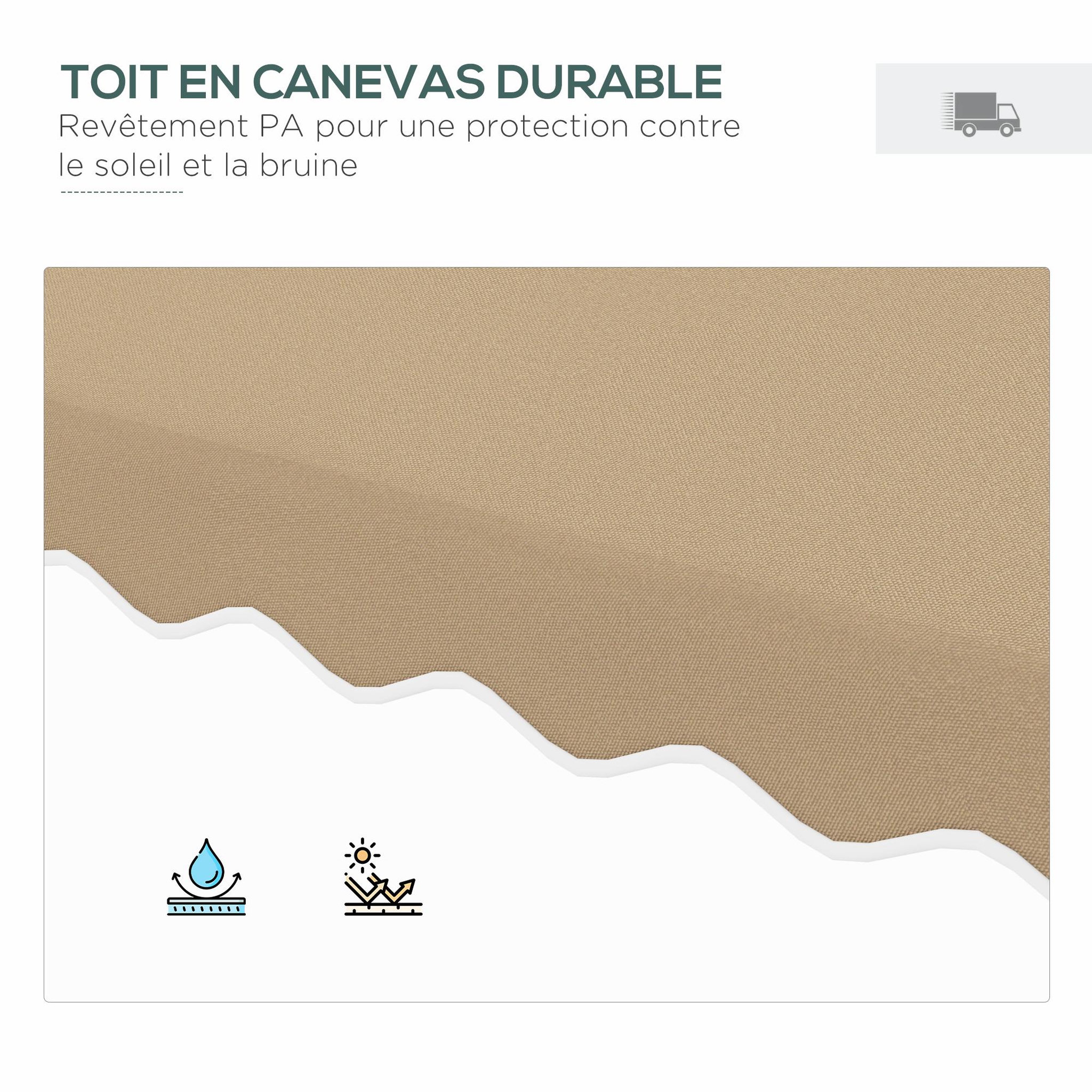 Voir la diapositive 4 : OUTSUNNY Parasol déporté carré pied en croix double toit lambrequin vague douce kaki