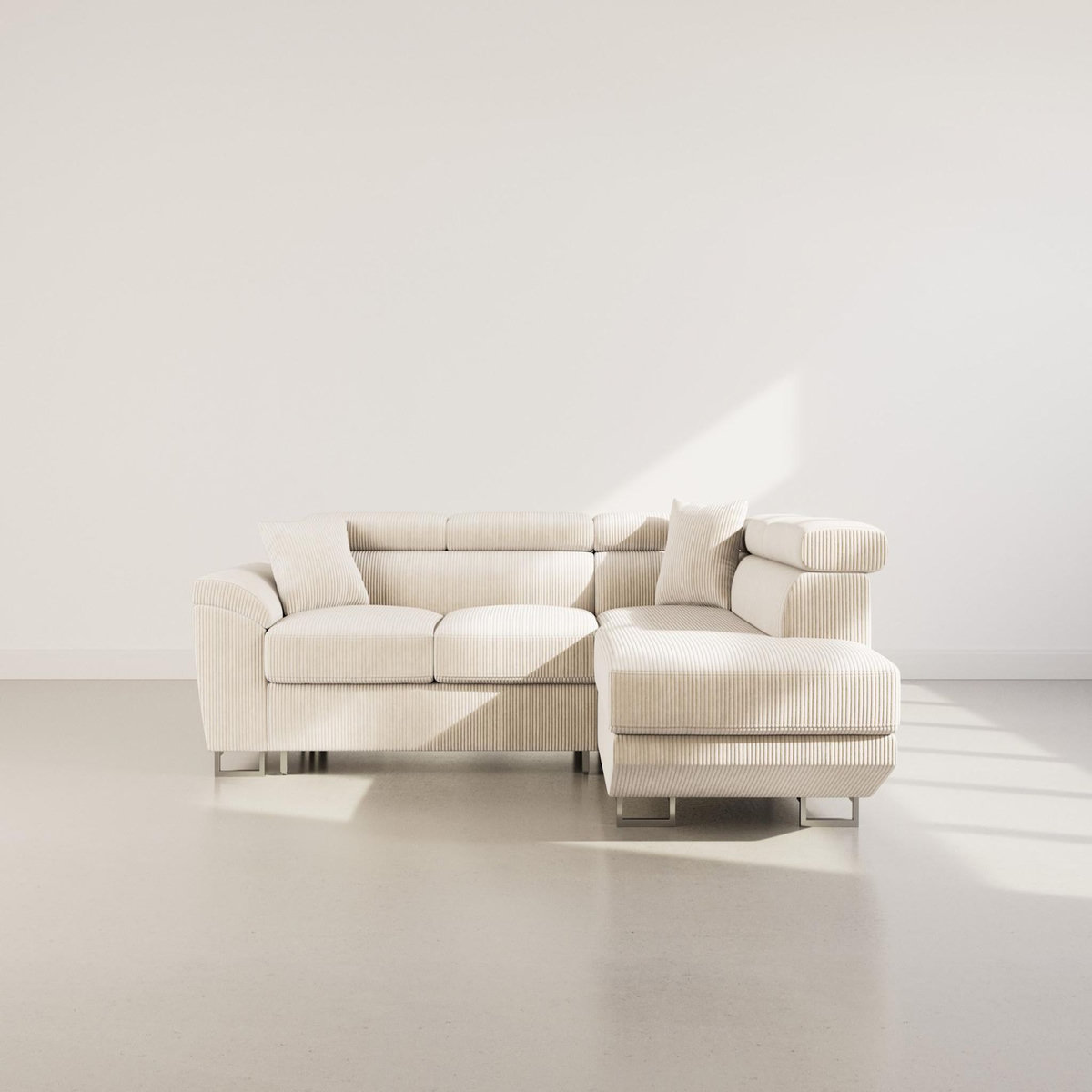 BEST MOBILIER Baoji - canapé d'angle droit 5 places convertible avec têtières et coffre en velours côtelé