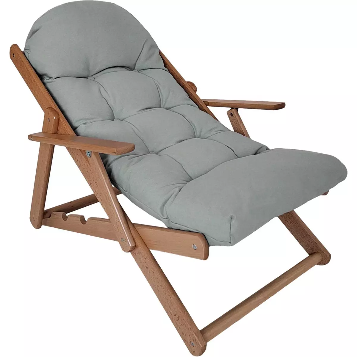 HOMCOM Fauteuil chaise pliable et inclinable en bois grand confort avec coussin capitonné épais - dim. 71I x 89P x 96H cm - gris