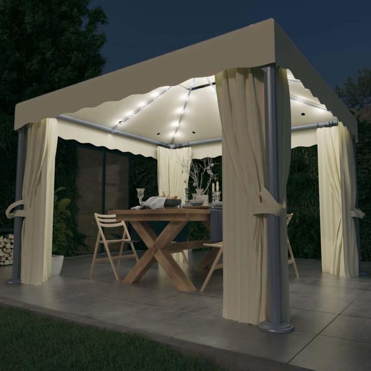 VIDAXL Tonnelle et rideau et guirlande lumineuse LED 3x3 m Blanc creme