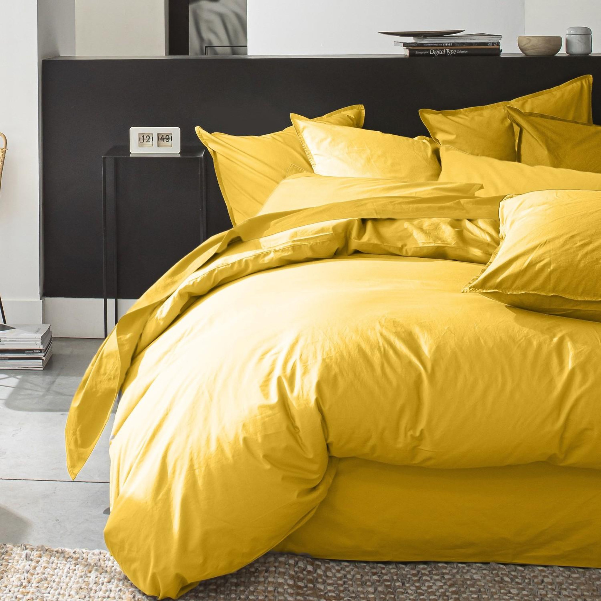 BATON ROUGE Housse de couette 100% percale de coton lavé 80fils/cm2. Coloris disponibles : Jaune