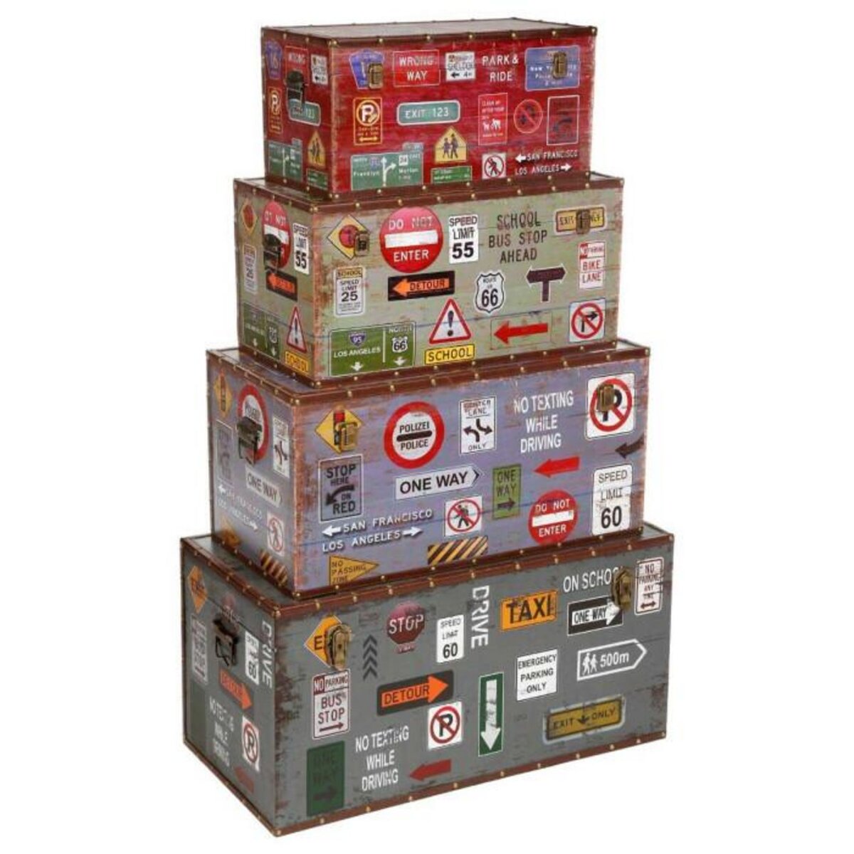 ATMOSPHERA Lot de 4 Malles de Rangement  City  80cm Multicolore
