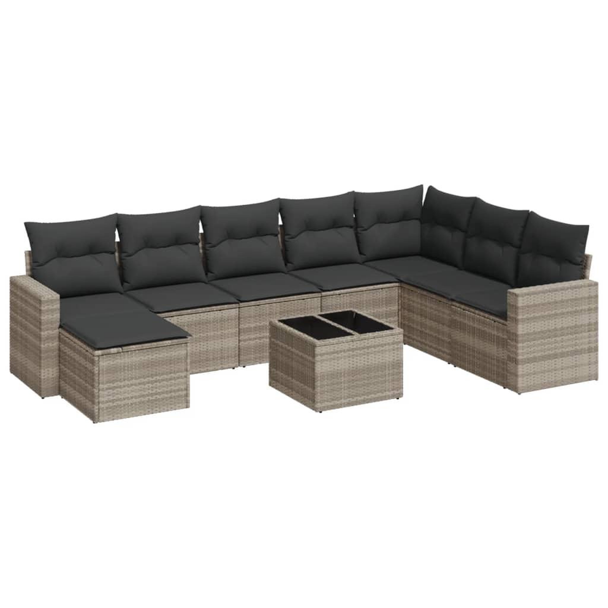 Voir la diapositive 2 : VIDAXL Salon de jardin 9 pcs avec coussins gris clair resine tressee