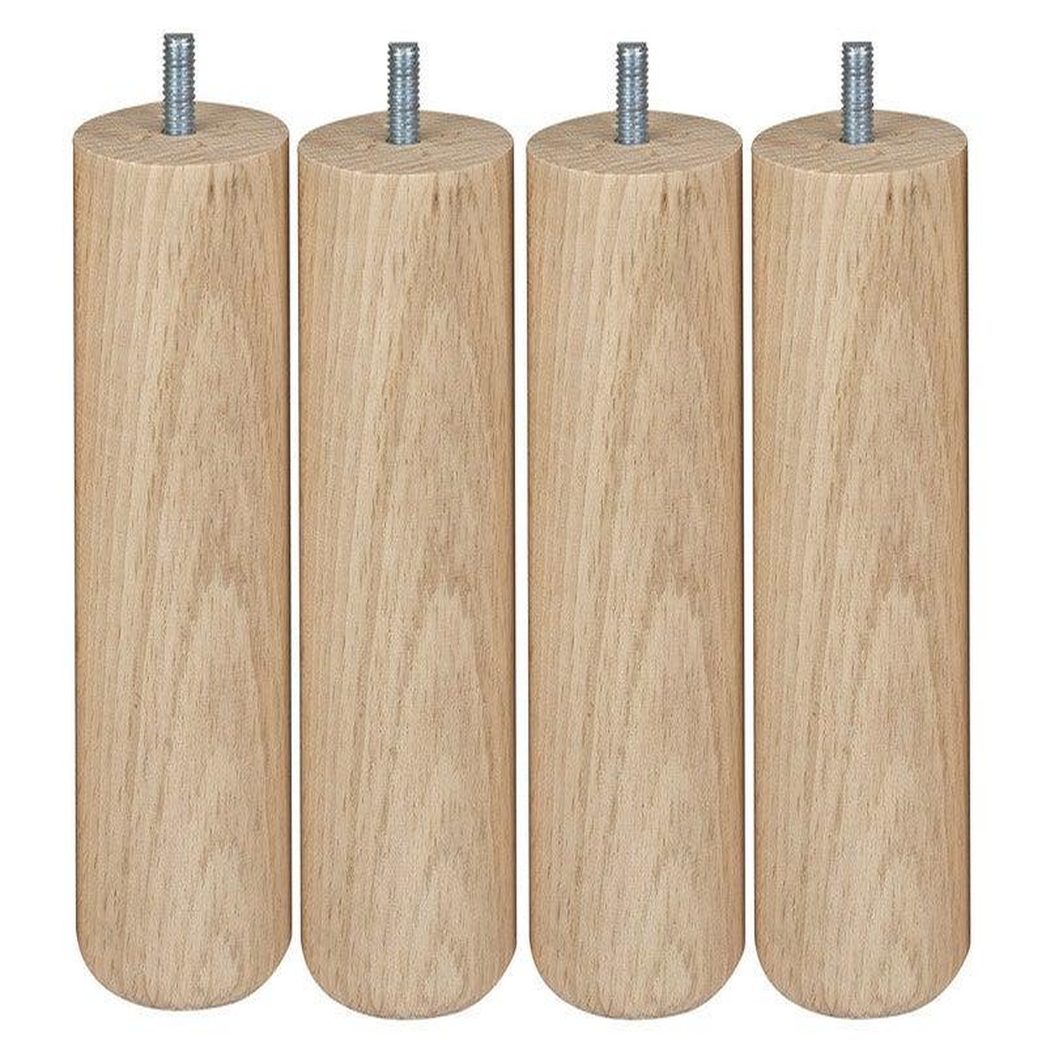 CIME Lot De 4 Pieds De Meuble Cylindrique 15Cm - Hêtre Brut Blanc/Beige