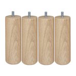 CIME Lot De 4 Pieds De Meuble Cylindrique 15Cm - Hêtre Brut Blanc/Beige