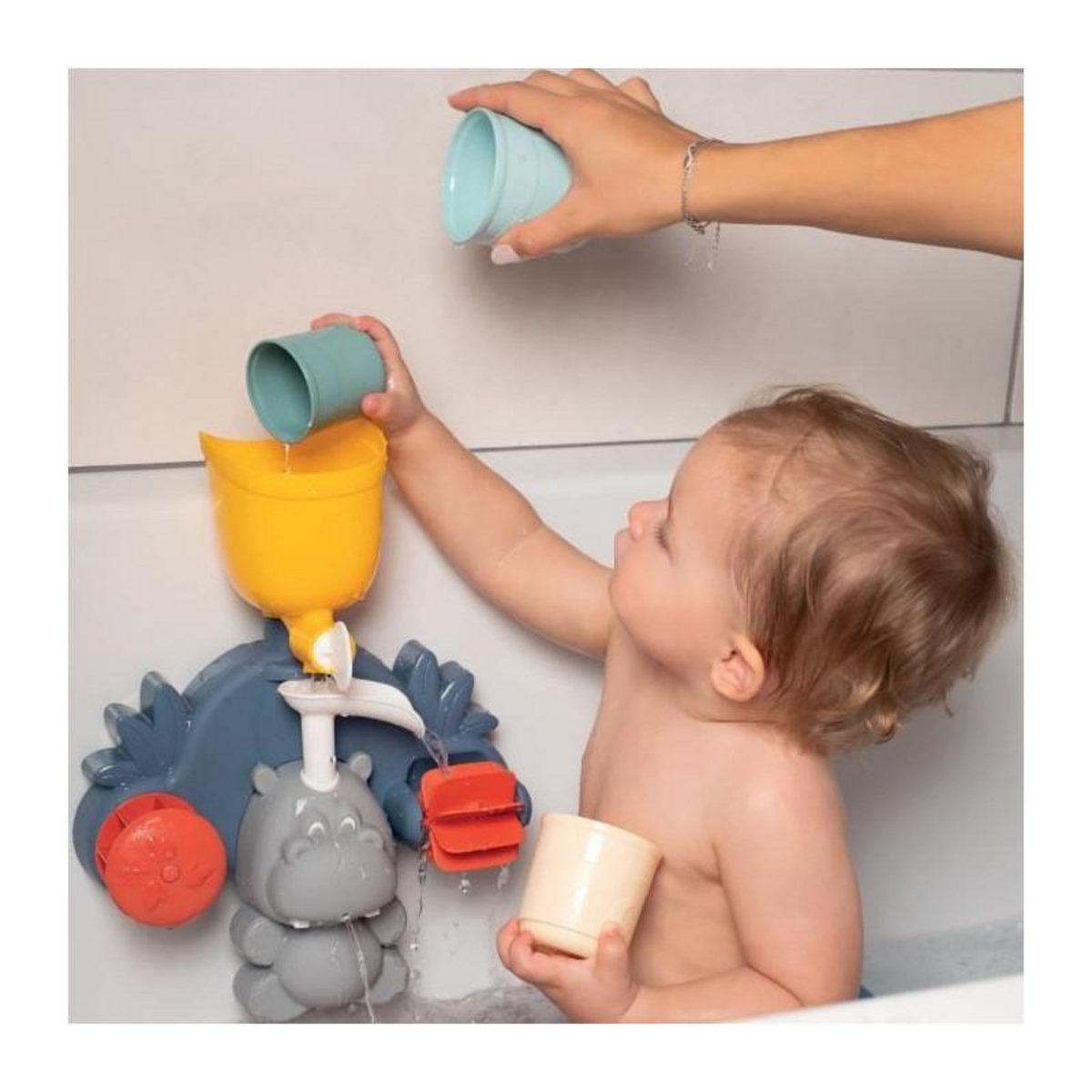 SMOBY Jouet de bain Smoby Little Smoby Hippo - Toboggan et roues pour bébé de 18 mois - Bleu et vert