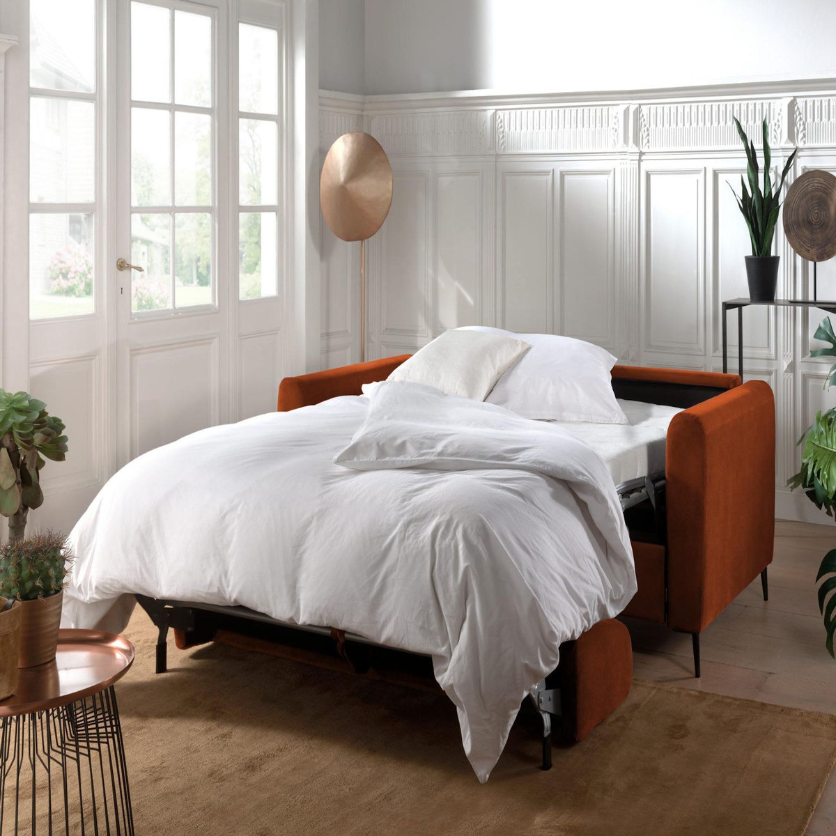 LISA DESIGN Owen - canapé 3 places convertible express couchage quotidien 140 cm matelas 12 cm en velours