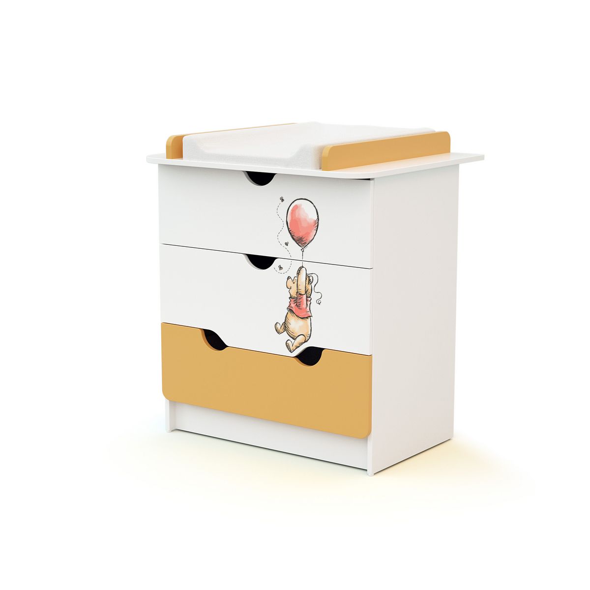 AT4 Ensemble lit bébé 60x120 cm et commode à langer 3 tiroirs WINNIE BALLON DISNEY Jaune