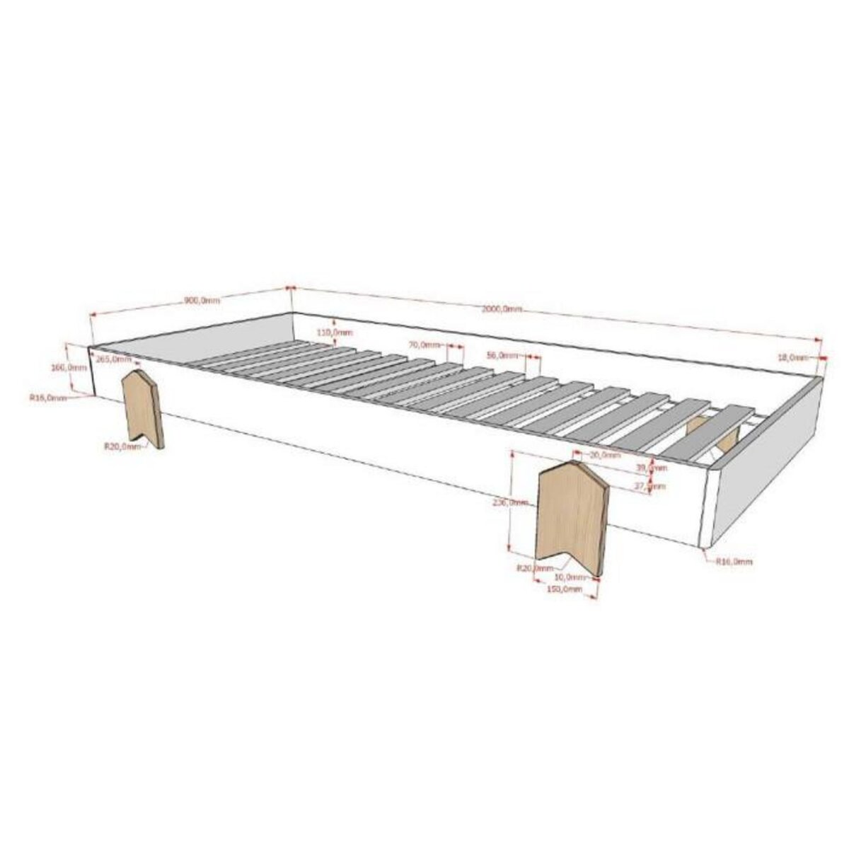 Paris Prix Lit Enfant en Bois  Modulo Arrow III  90x200cm Gris