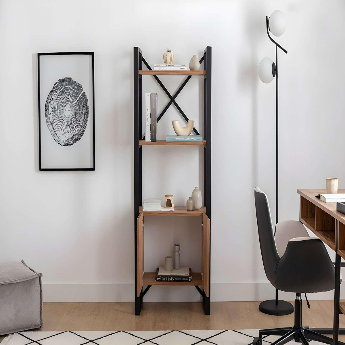 Habitat et Jardin Bibliothèque en bois  Milano  - 64 x 32 x 160 cm - Pin atlantiqueNoir