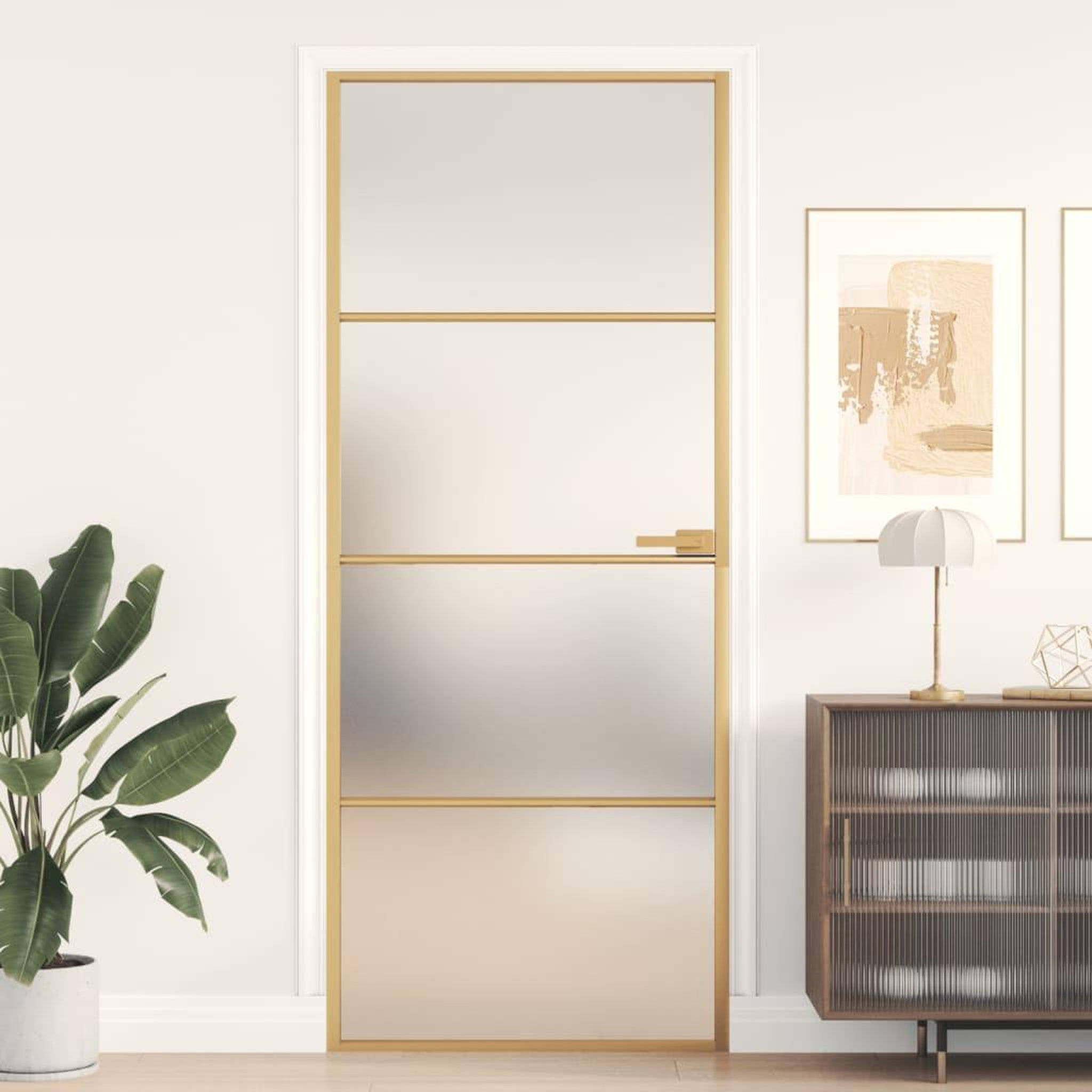 VIDAXL Porte interieure mince dore 83x201,5 cm verre trempe aluminium