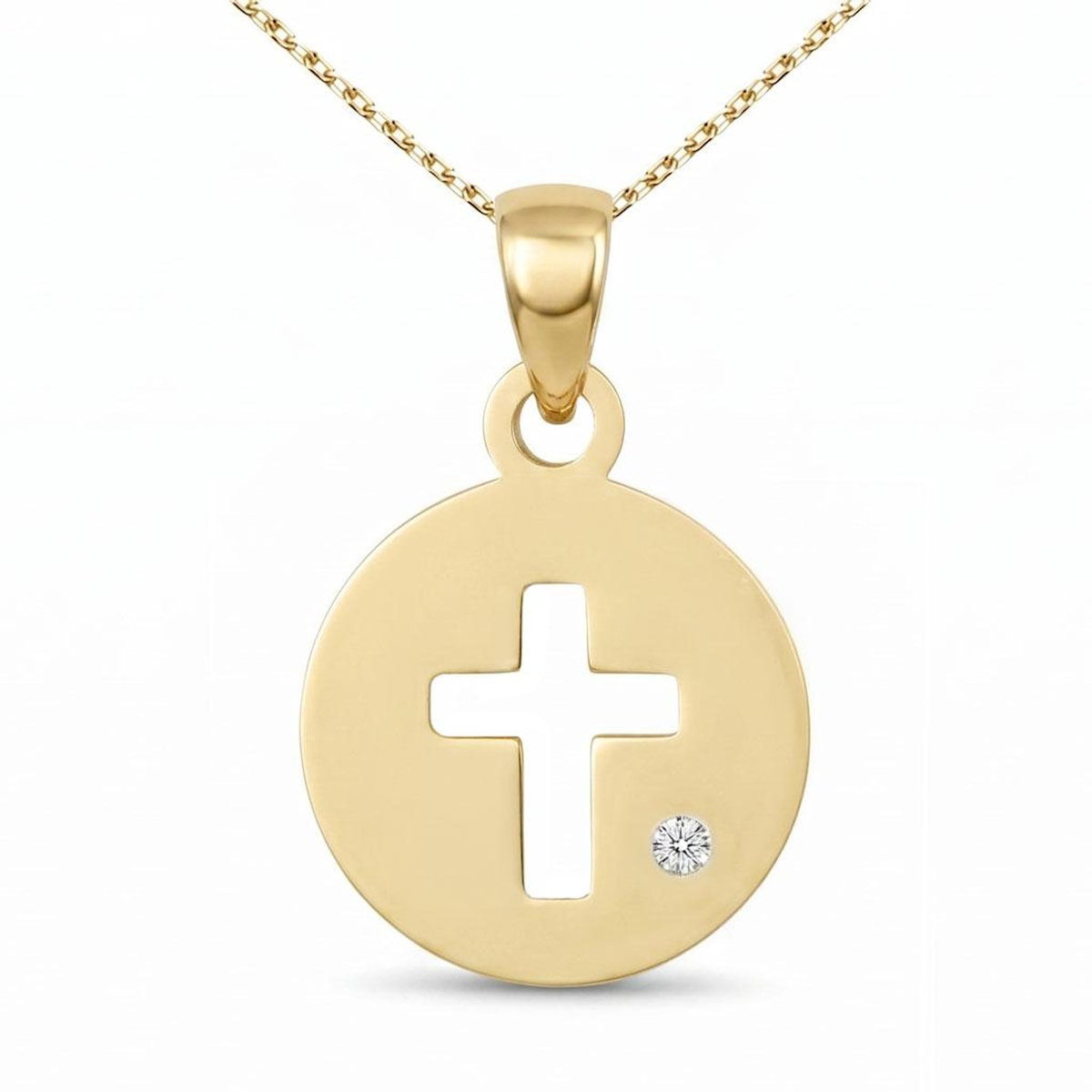 L'ATELIER D'AZUR Collier - Pendentif Or et Diamant - Médaille Croix- Femme ou Enfant