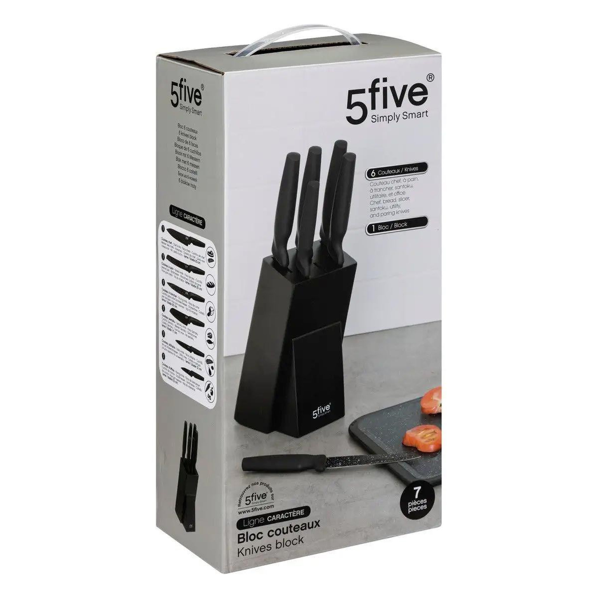 Voir la diapositive 4 : FIVE Bloc 6 couteaux design  caractère  34cm noir