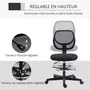 VINSETTO Chaise de bureau assise haute réglable dim. 59L x 61l x 93-113H cm pivotant 360° tissu maille respirante noir
