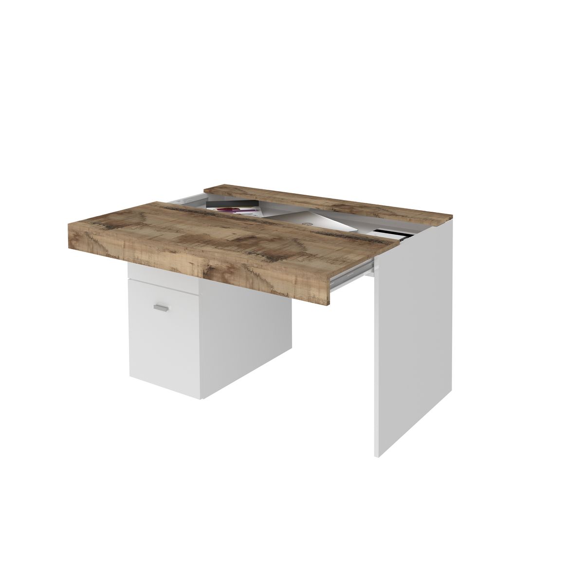 Bureau 1 porte 1 tiroir avec plateau coulissant et rangement 100 cm TAVIANO