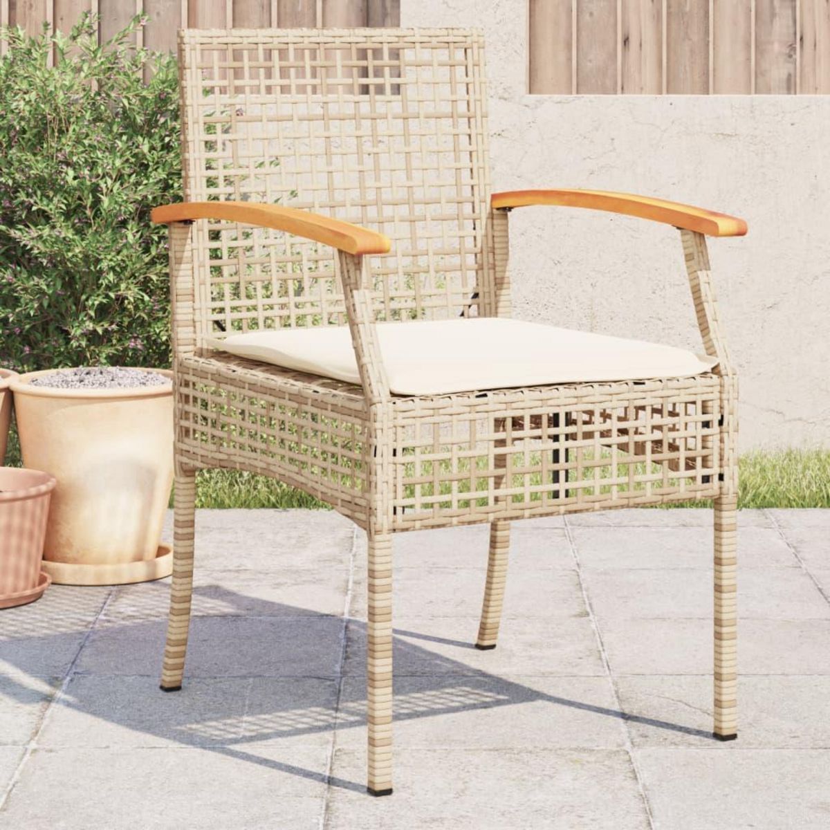 VIDAXL Chaises de jardin coussins lot de 4 beige resine tressee acacia